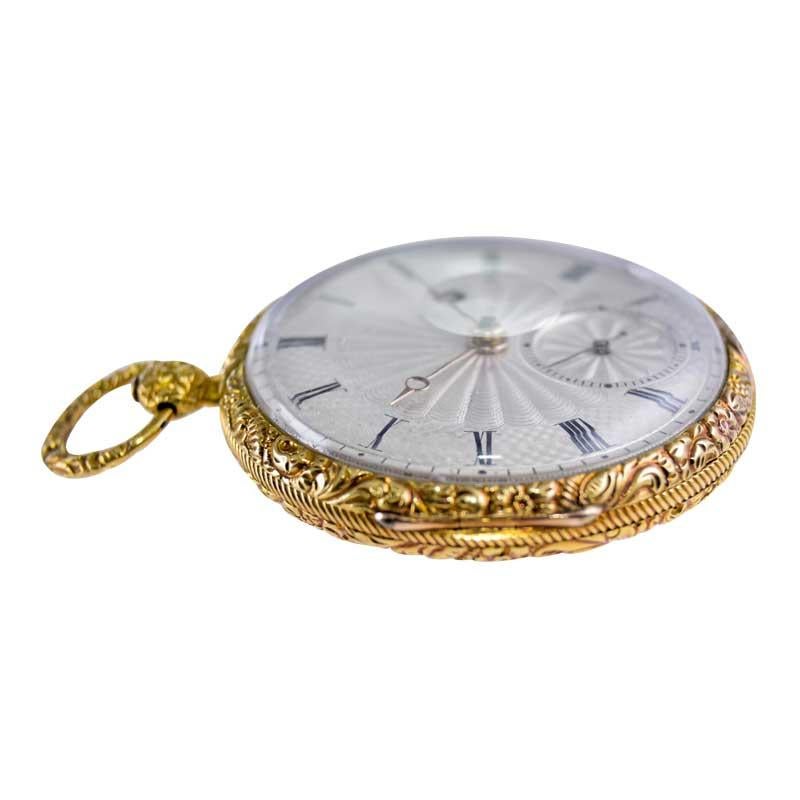 Moricand & Degrange 18Kt. Yellow Gold and Enamel Open Faced Pocket Watch 1840's For Sale 1