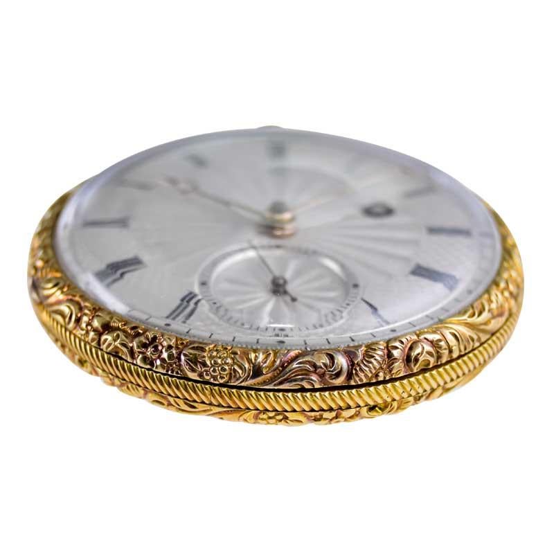 Moricand & Degrange 18Kt. Yellow Gold and Enamel Open Faced Pocket Watch 1840's For Sale 2