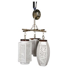 Morihiro Sangyo Blanc de Chine Chinoiserie Pendant Swag Light Lantern Chandelier
