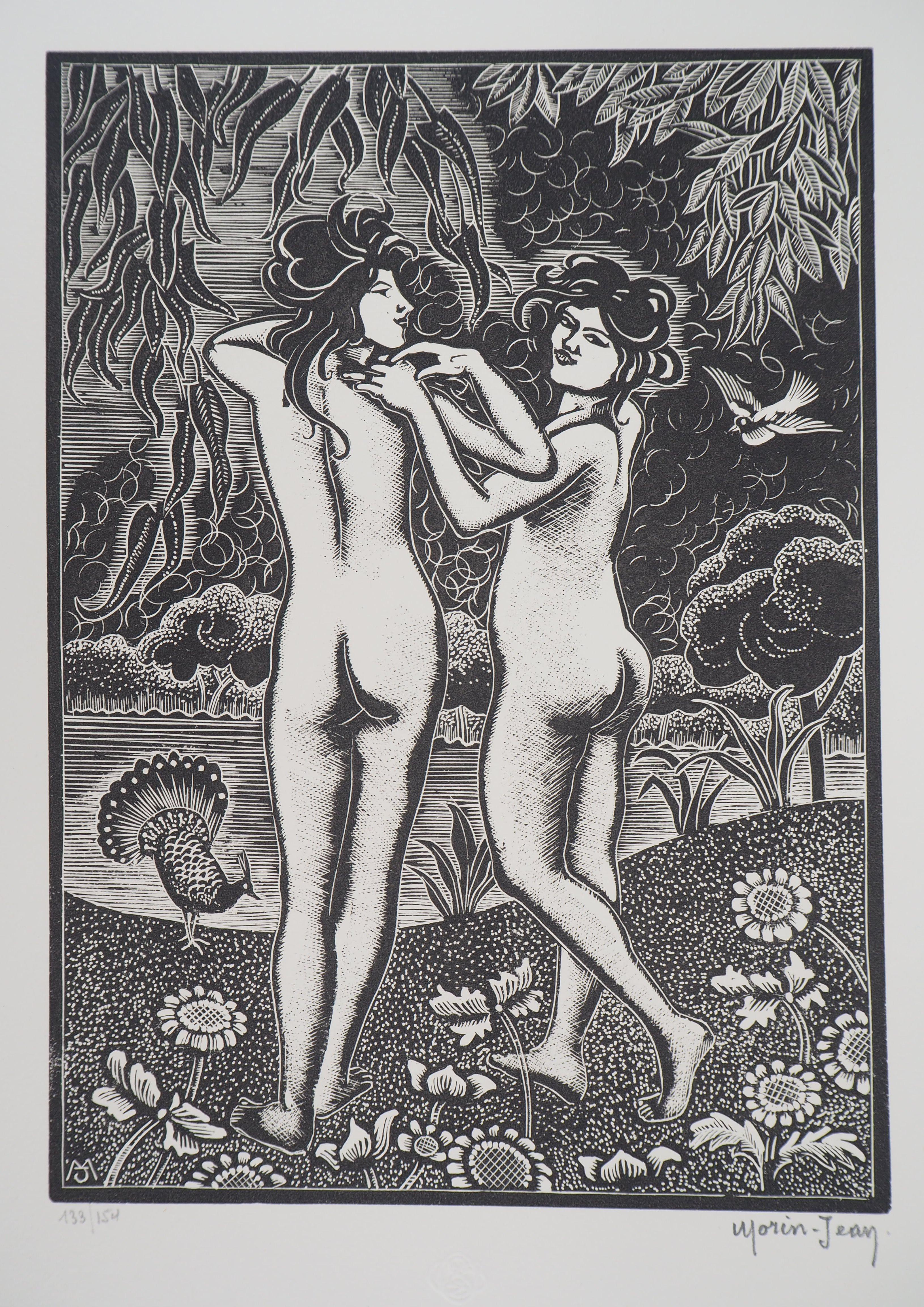 Allegorie des Frühlings - Original-Holzschnitt, handsigniert und nummeriert – Print von MORIN-JEAN