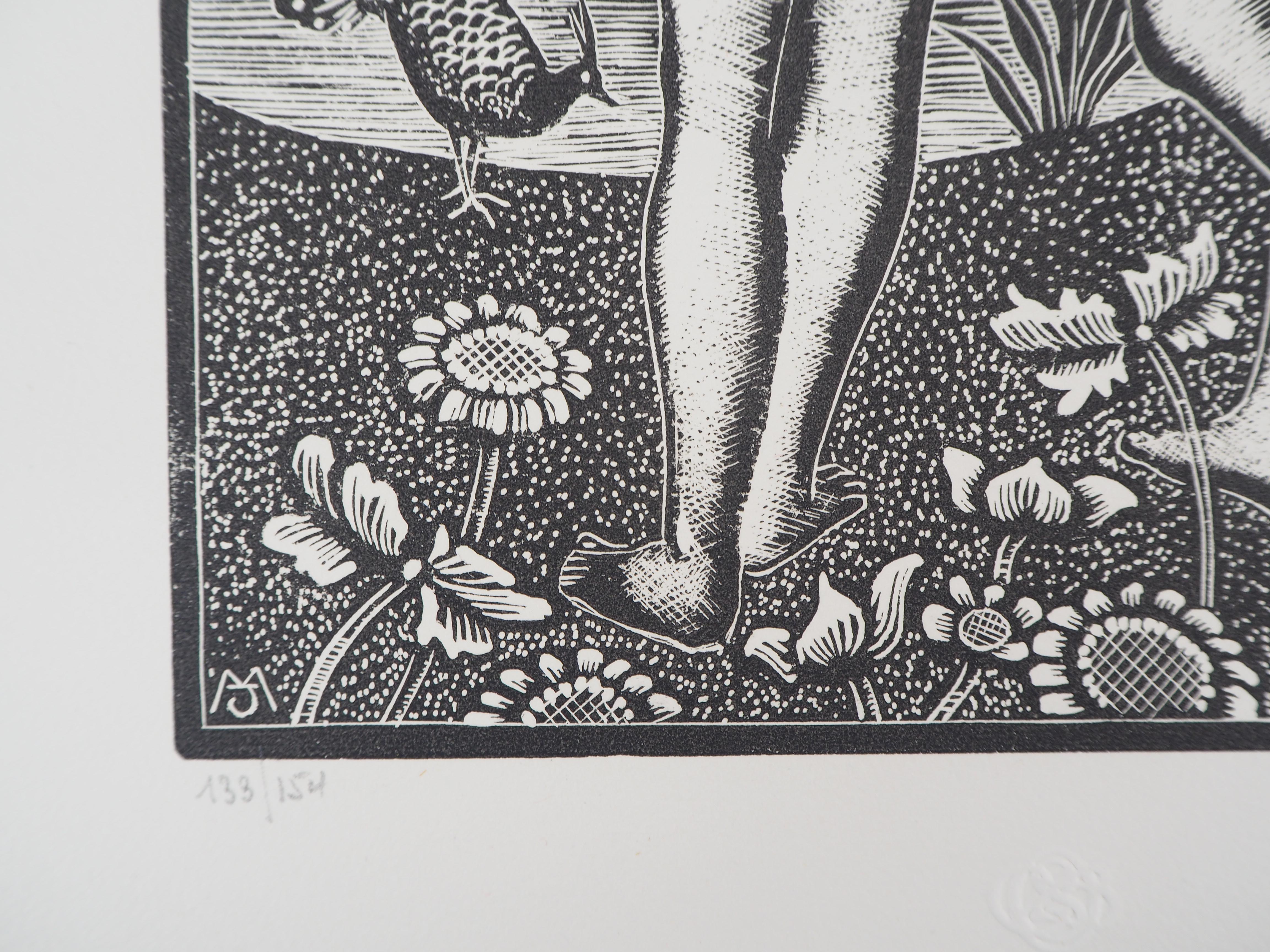MORIN-JEAN (1877-1940)
Allegorie des Frühlings, 1923

Original Holzschnitt
Handsigniert mit Bleistift
Nummeriert /125
Auf Vellum 32,5 x 25,5 cm (ca. 13 x 10 Zoll)
Trägt den Blindstempel des Herausgebers 'Imagier de la Gravure sur Bois' (Lugt