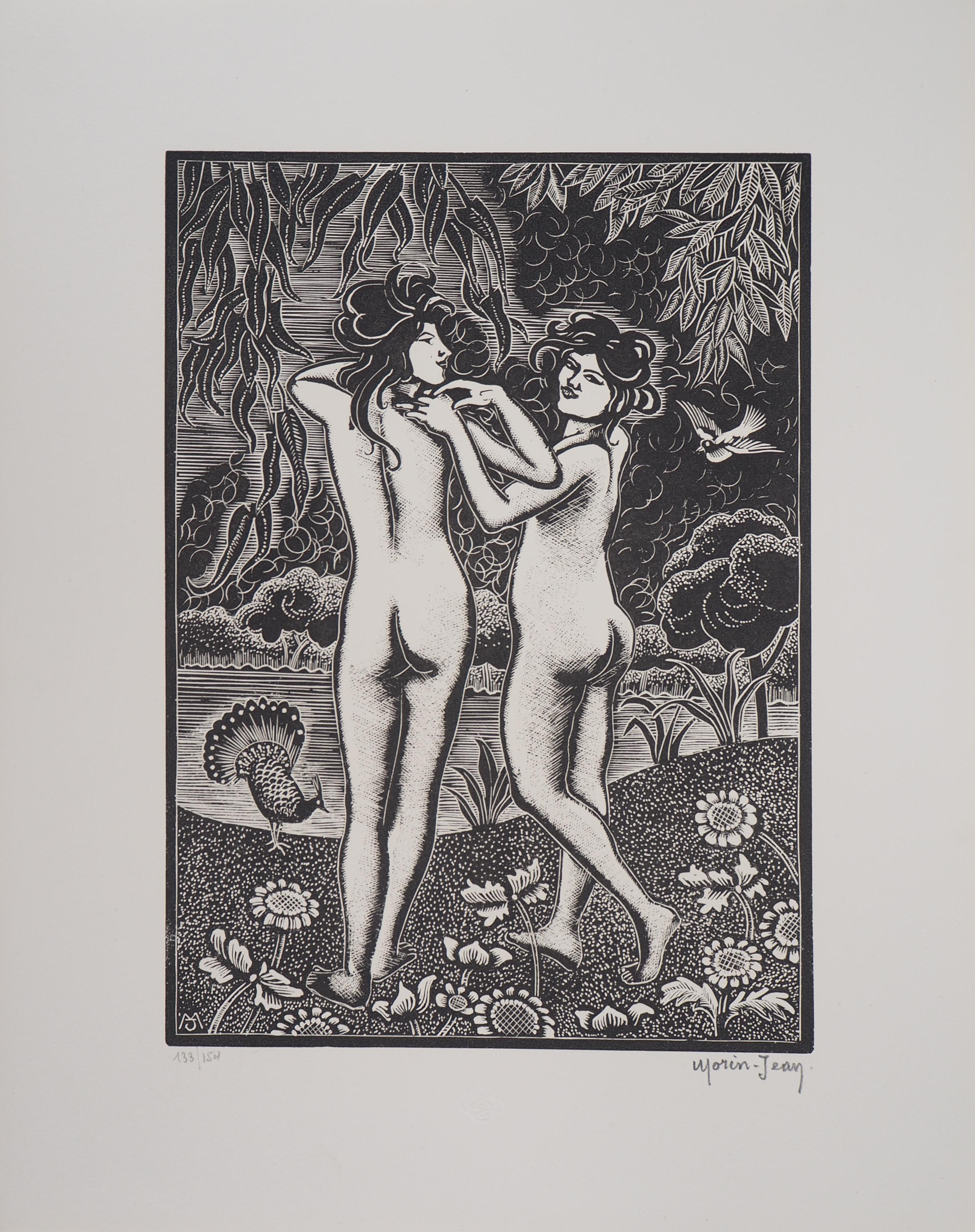 MORIN-JEAN Figurative Print – Allegorie des Frühlings - Original-Holzschnitt, handsigniert und nummeriert