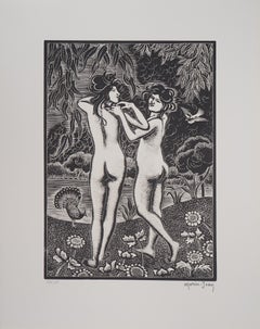 Antique Allegory of Spring - Original wooodcut, Handsigned & Numbered