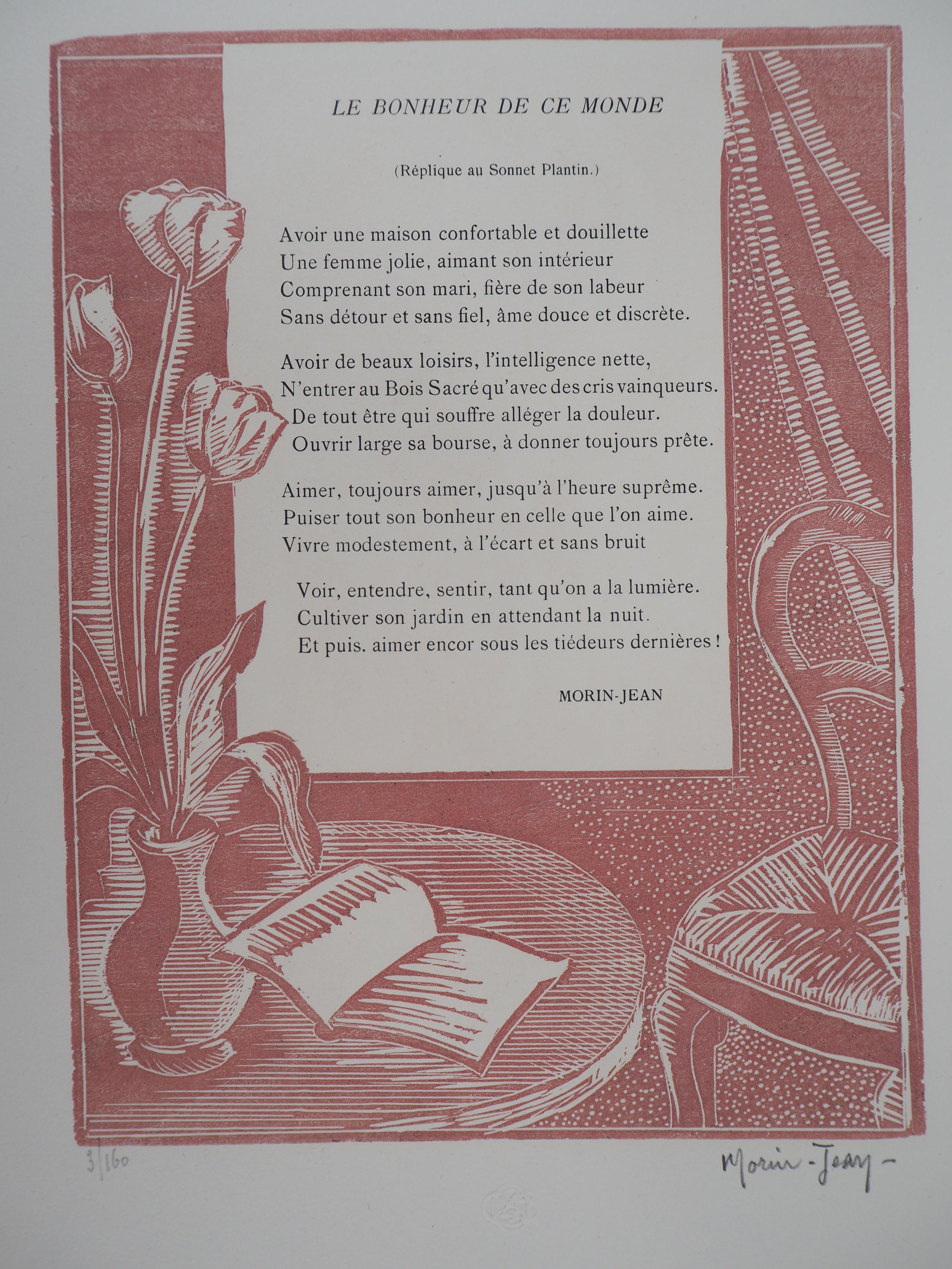 MORIN-JEAN Figurative Print - Poem : The Happiness of this World - Original wooodcut, Handsigned & Numbered
