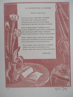 Poem : The Happiness of this World - Original wooodcut, Handsigned & Numbered