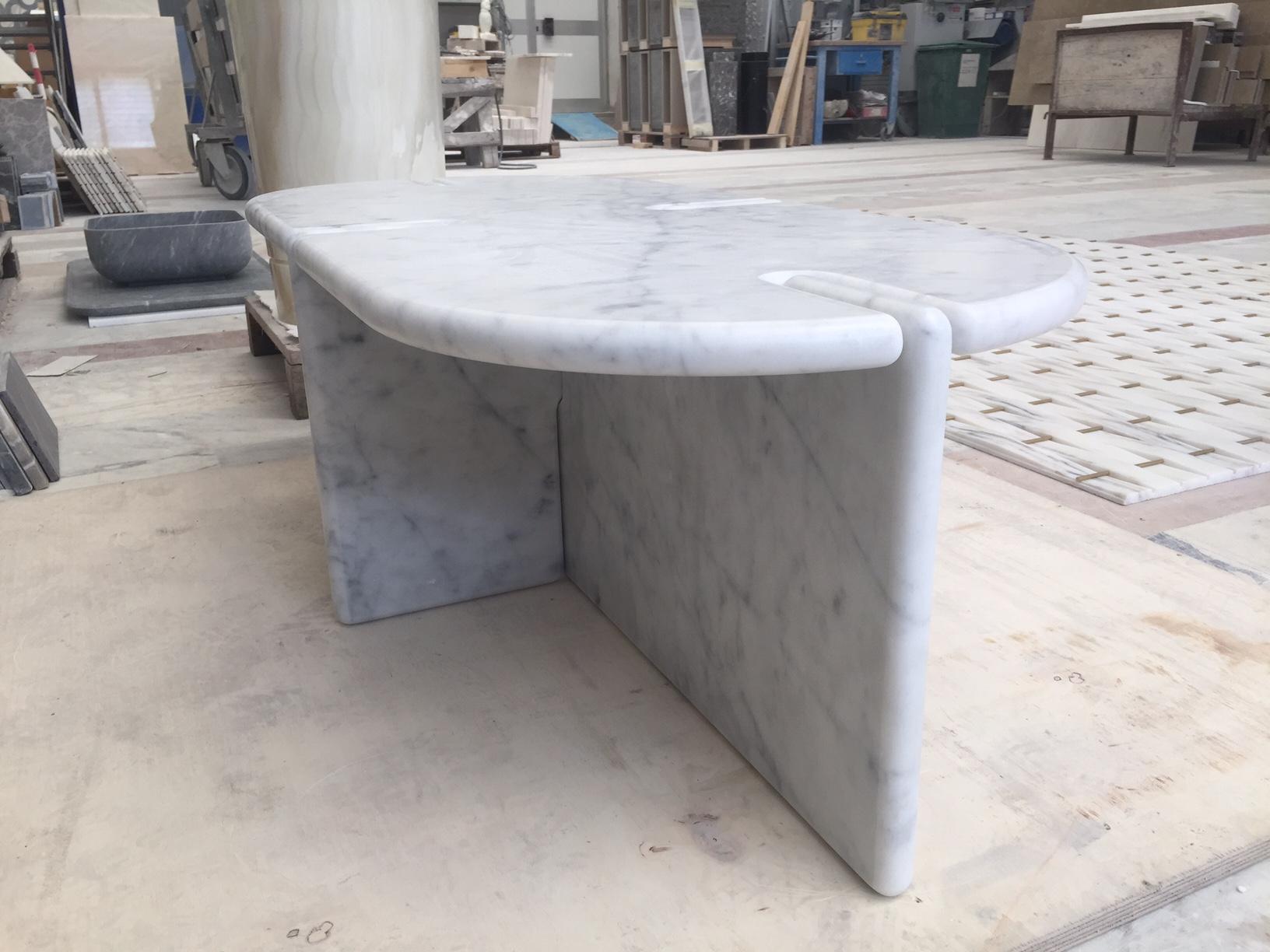 Modern Morini Table in Bianco Carrara Honed designed by INC Architecture & Design For Sale