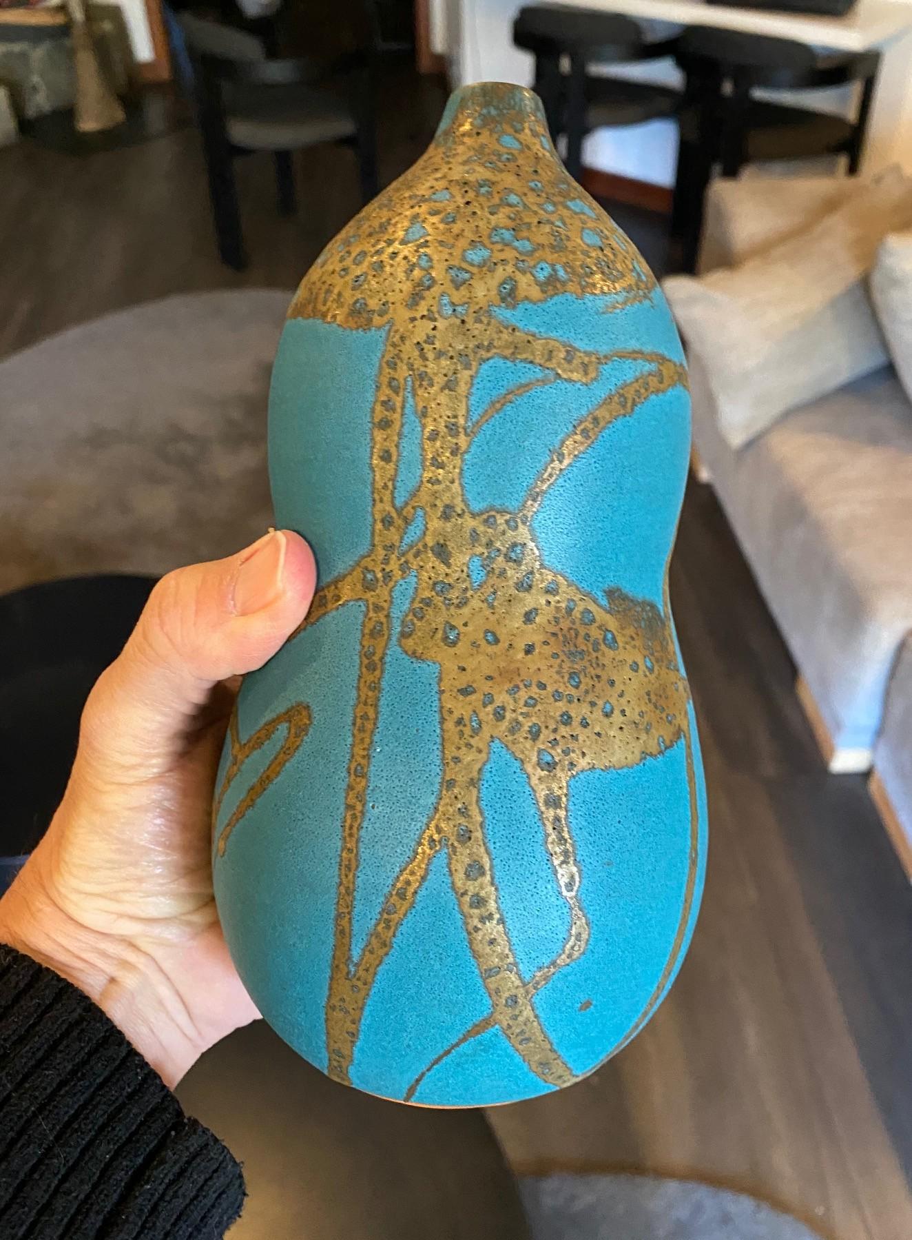 Hiroaki Taimei Morino Firmato Vaso d'arte a doppia zucca in ceramica giapponese Scatola originale 2