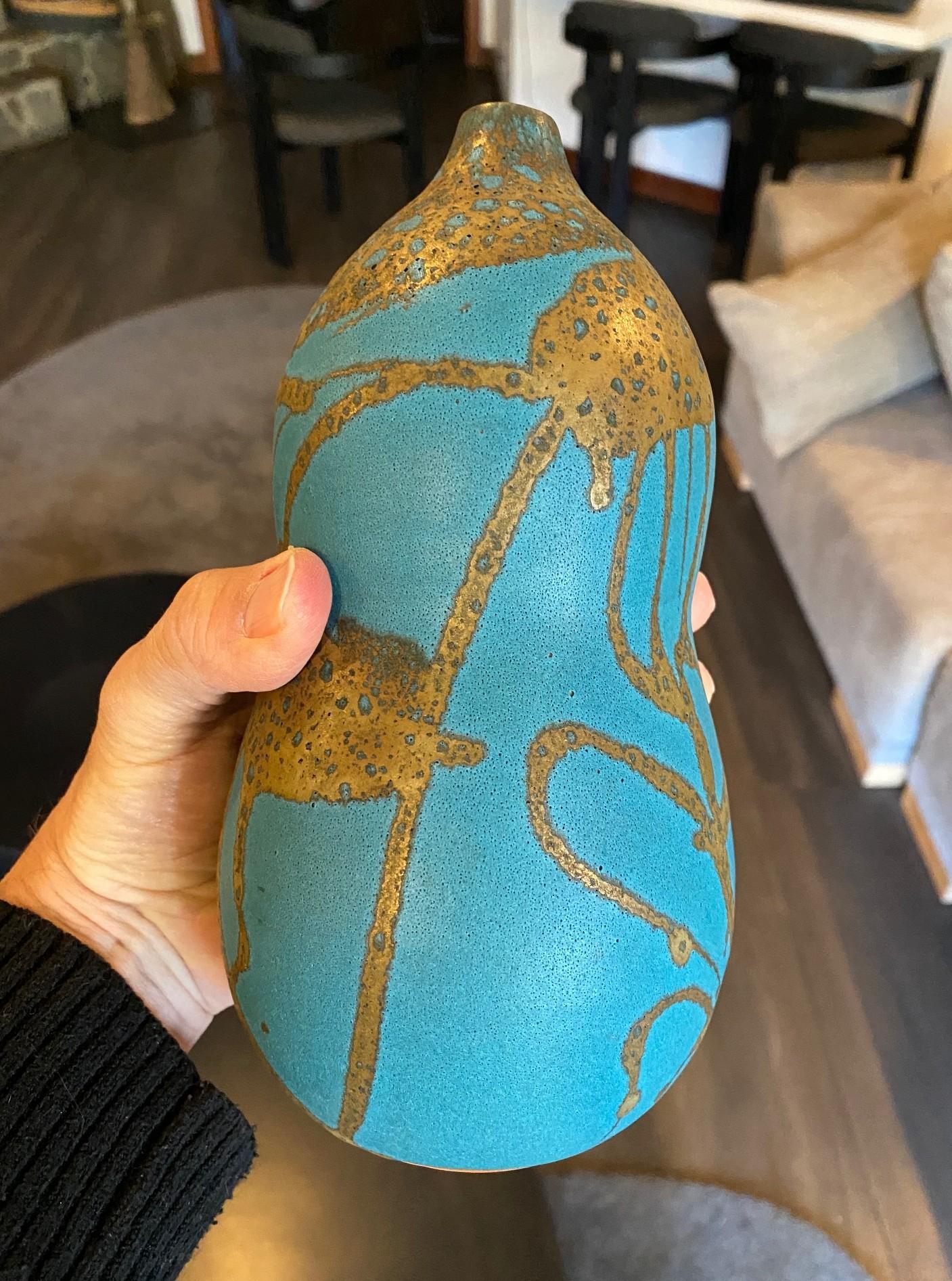 Hiroaki Taimei Morino Firmato Vaso d'arte a doppia zucca in ceramica giapponese Scatola originale 3