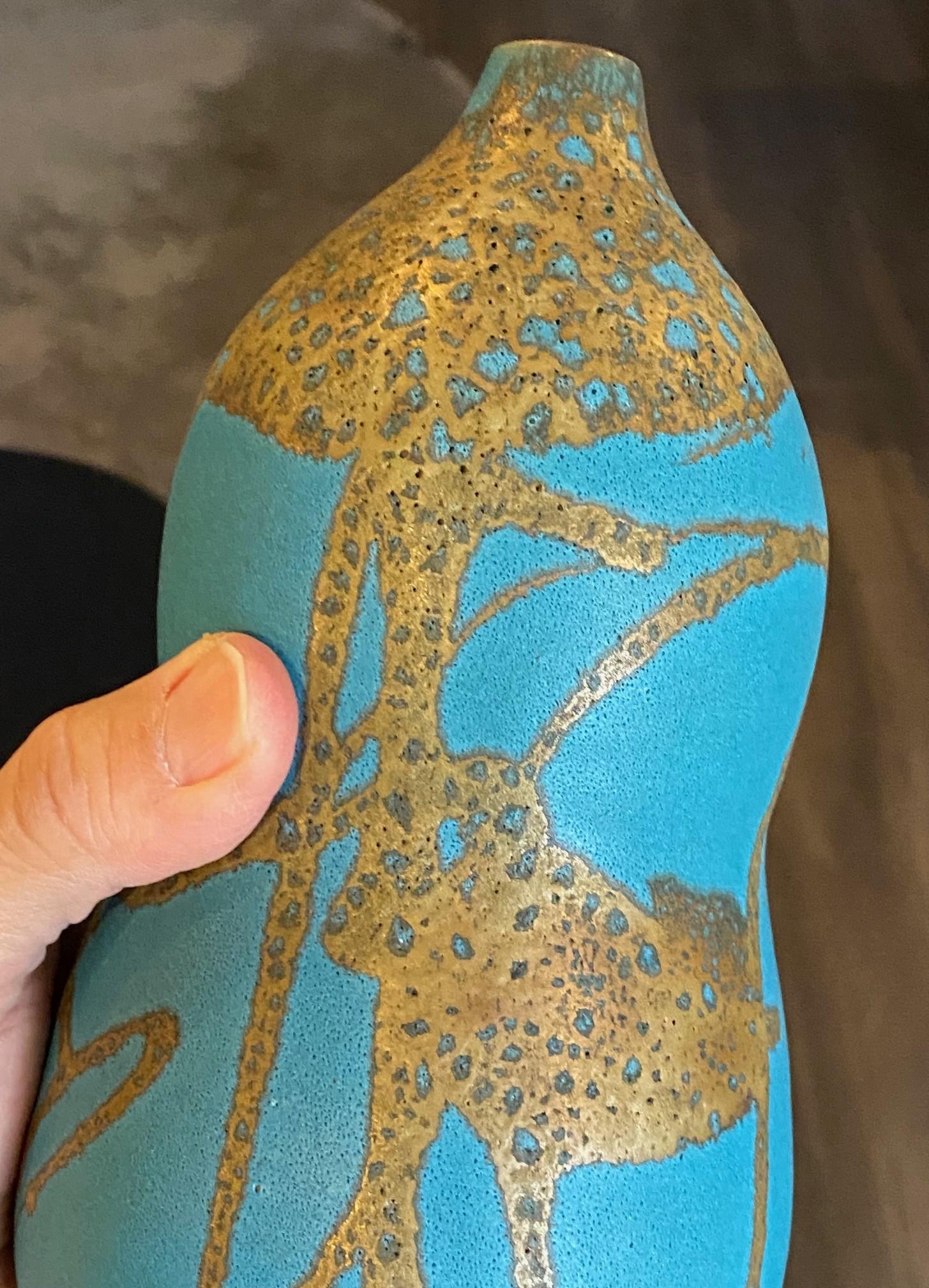 Hiroaki Taimei Morino Firmato Vaso d'arte a doppia zucca in ceramica giapponese Scatola originale 6