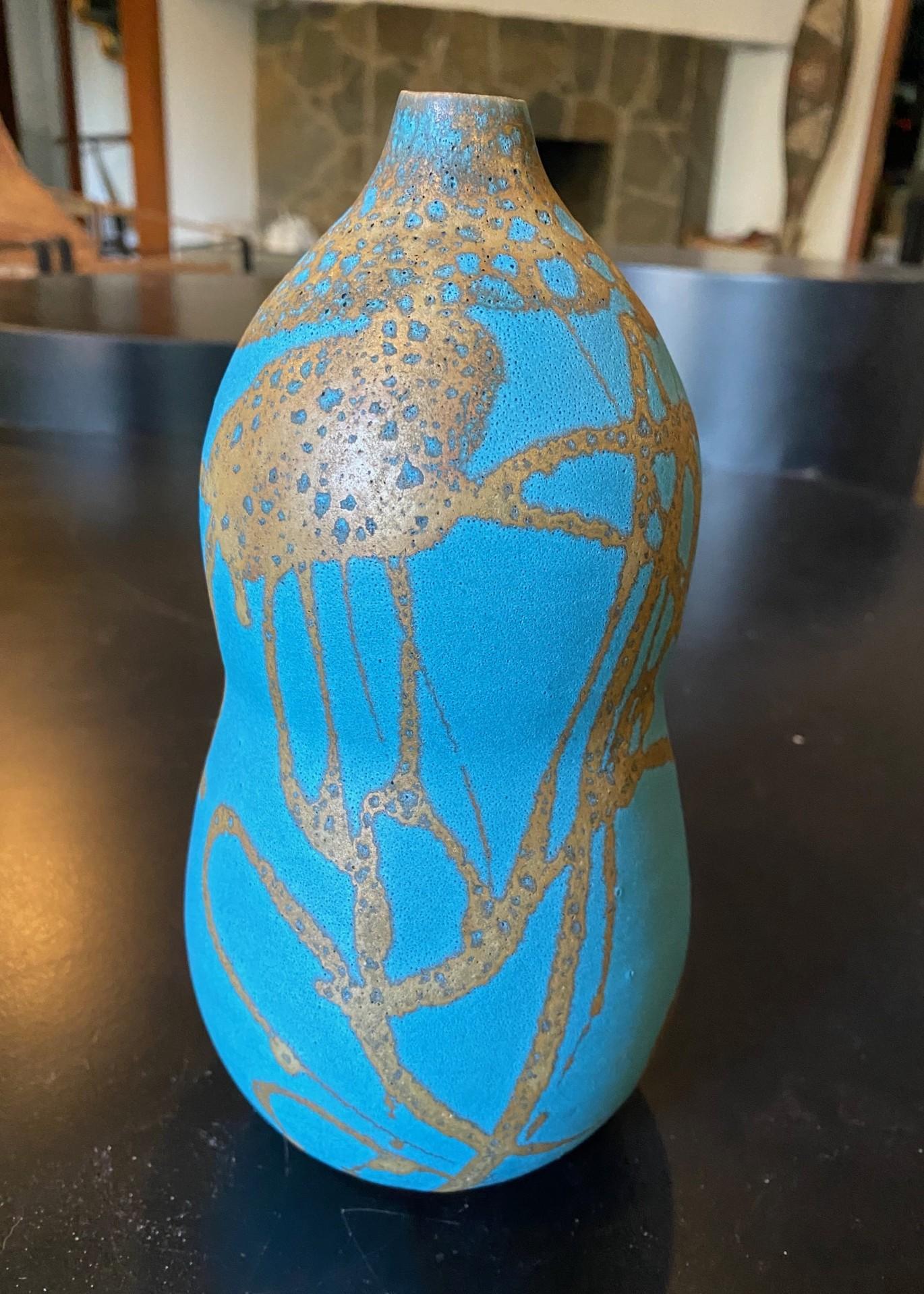XX secolo Hiroaki Taimei Morino Firmato Vaso d'arte a doppia zucca in ceramica giapponese Scatola originale