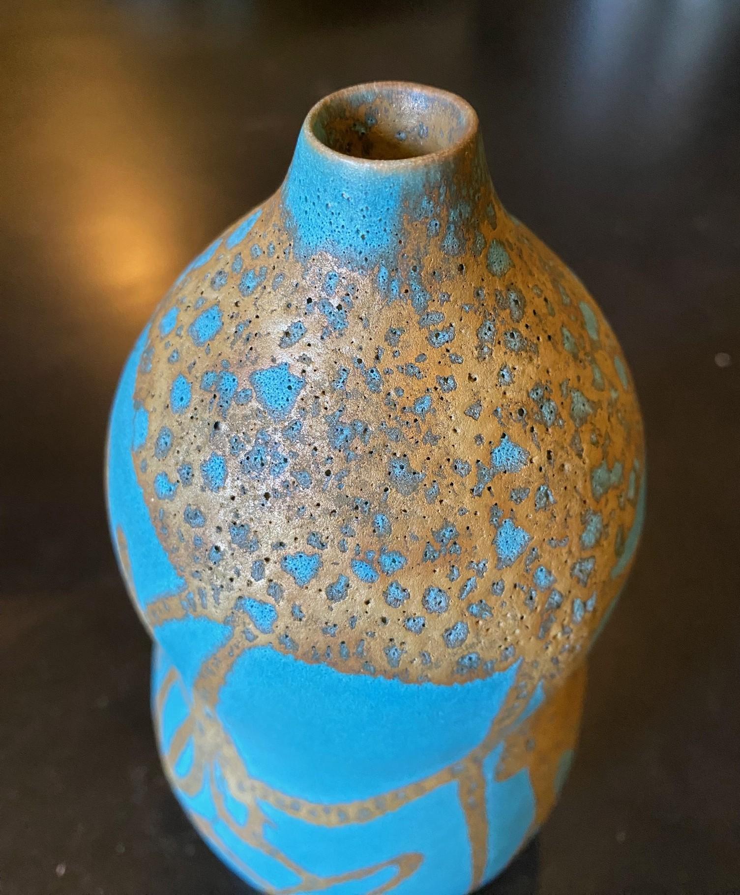 Terracotta Hiroaki Taimei Morino Firmato Vaso d'arte a doppia zucca in ceramica giapponese Scatola originale