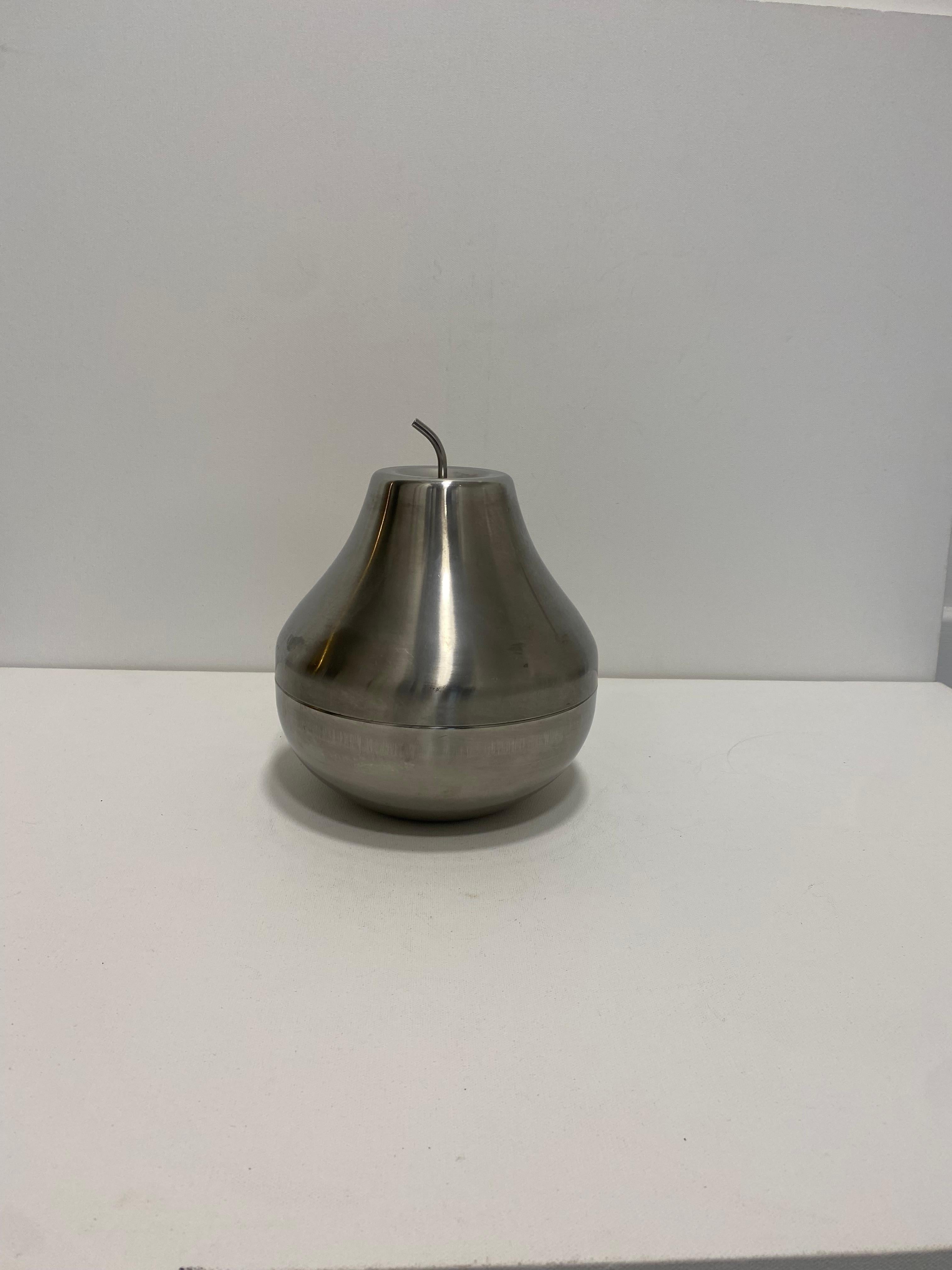 Italian Morinox 18/10 Brushed Stainless Steel Pear Ice Bucket 1970s Drinks Vintage Italy For Sale