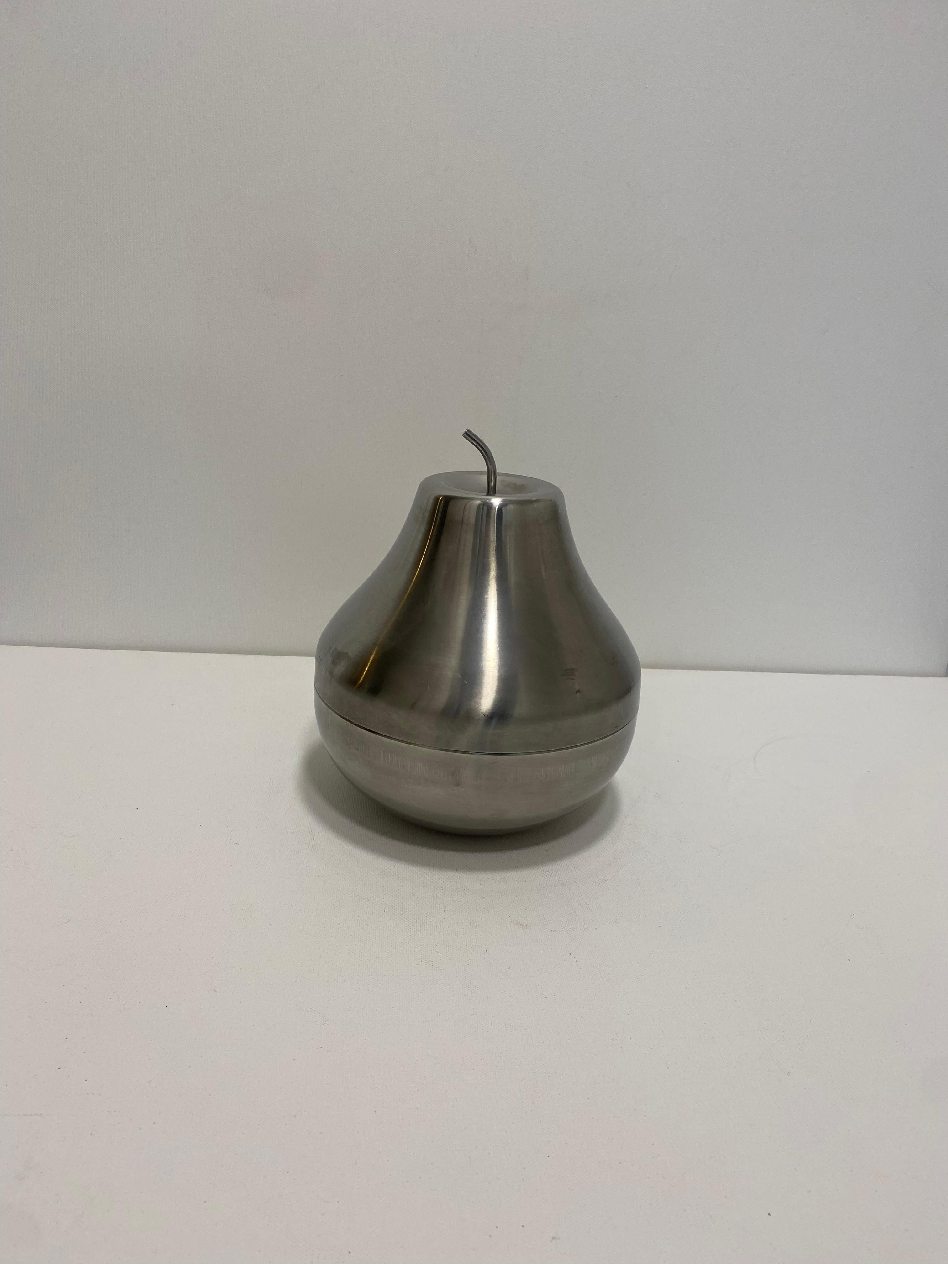 Morinox 18/10 Brushed Stainless Steel Pear Ice Bucket 1970s Drinks Vintage Italy In Good Condition For Sale In London, GB