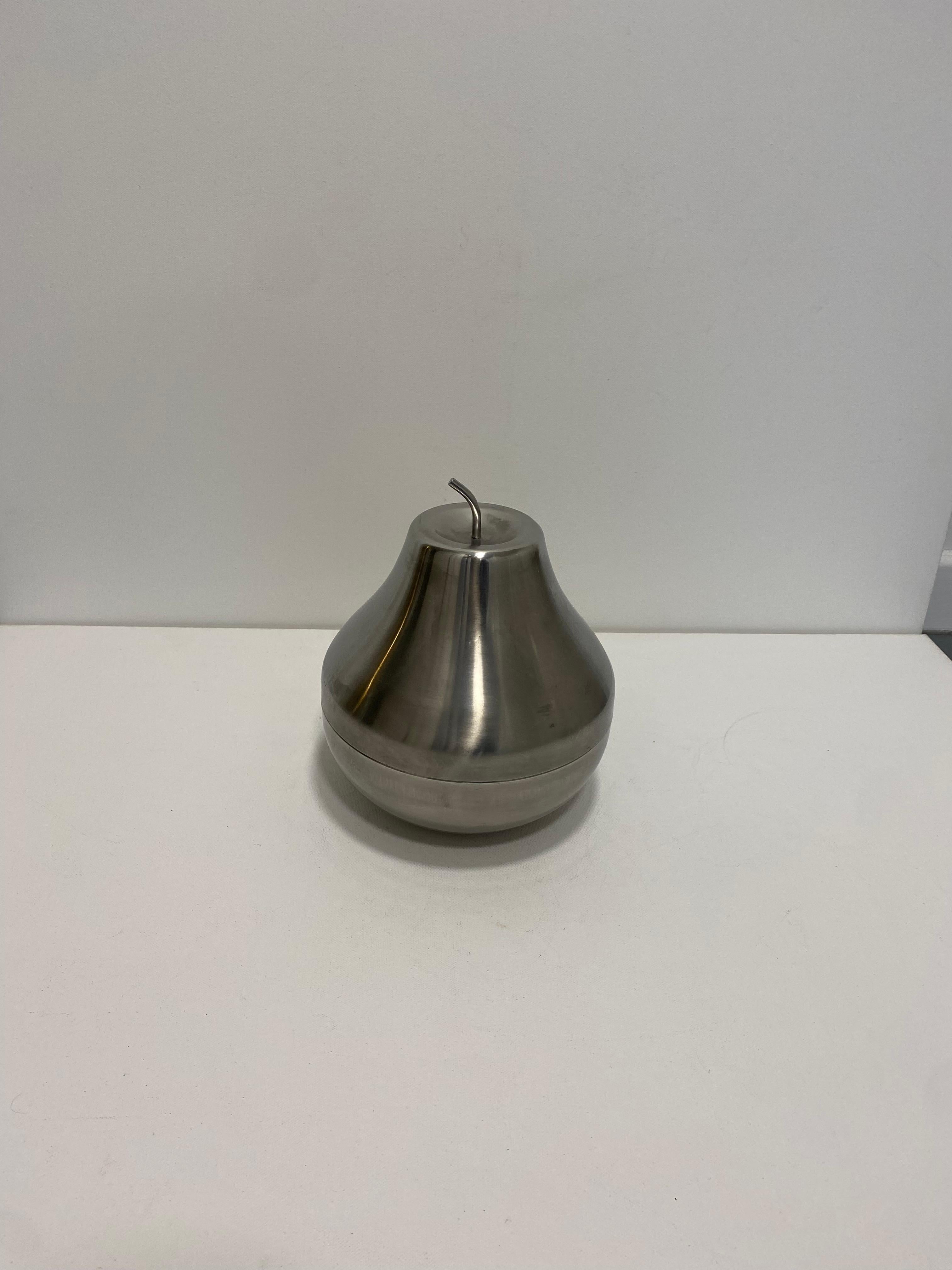 Late 20th Century Morinox 18/10 Brushed Stainless Steel Pear Ice Bucket 1970s Drinks Vintage Italy For Sale