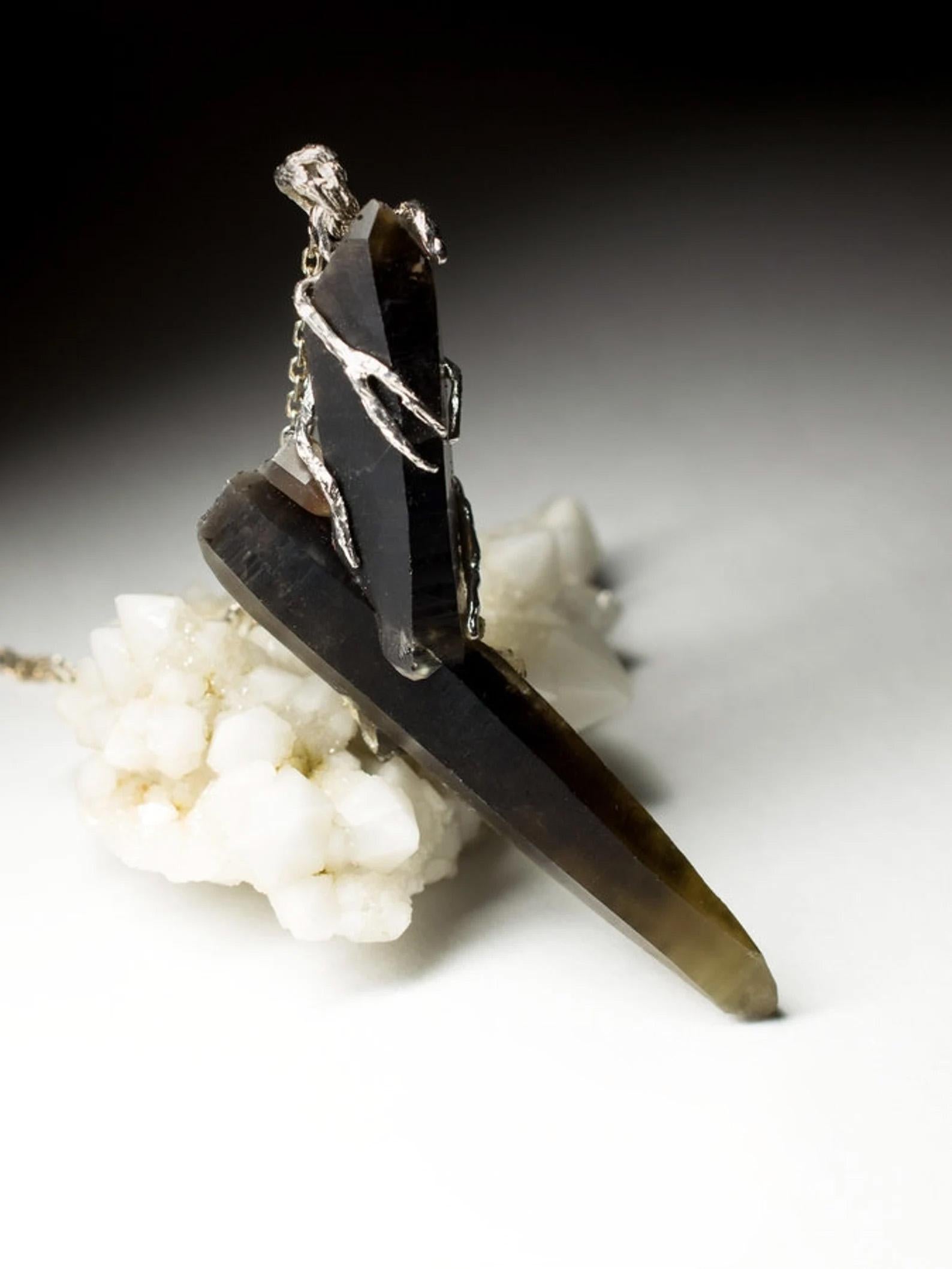 Artisan Morion crystal pendant Raw Black Quartz Gemstone Unisex protective amulet For Sale