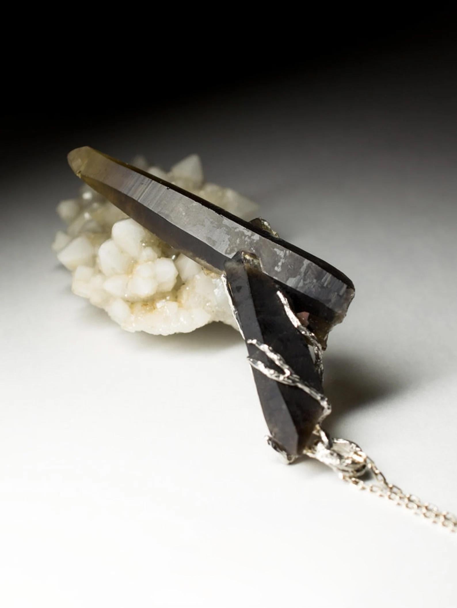 Mixed Cut Morion crystal pendant Raw Black Quartz Gemstone Unisex protective amulet For Sale