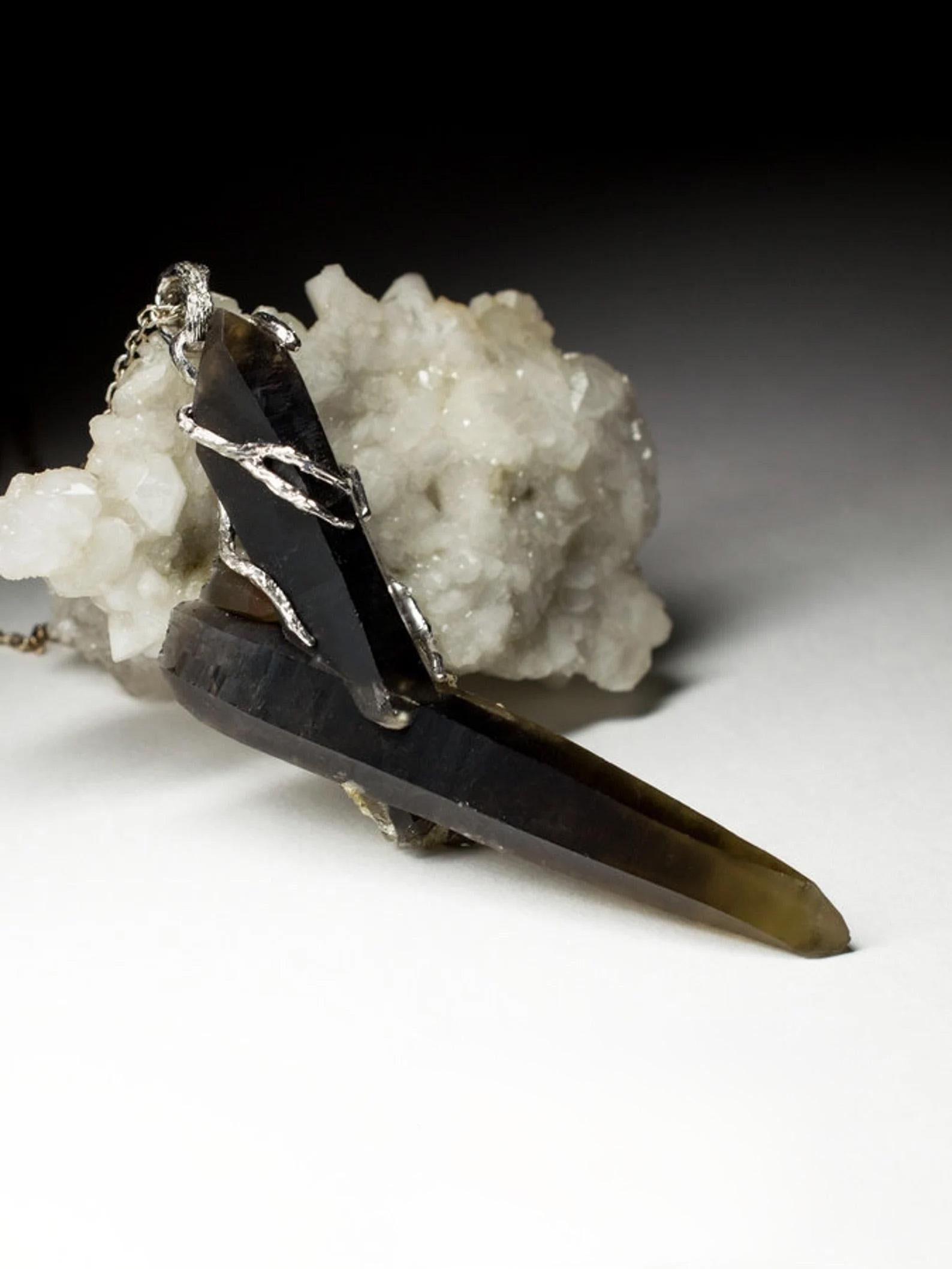 Morion crystal pendant Raw Black Quartz Gemstone Unisex protective amulet For Sale 1