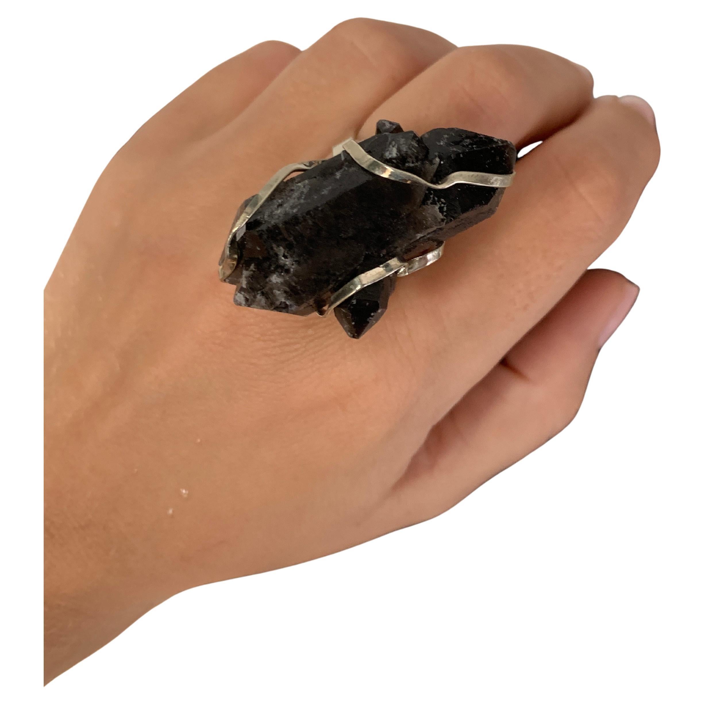 Morion crystal ring, black quartz crystal ring For Sale