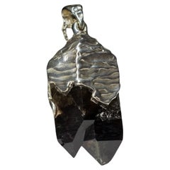 Morion Silver Pendant Natural Raw Black Quartz Crystal Gemstone Mens Jewelry