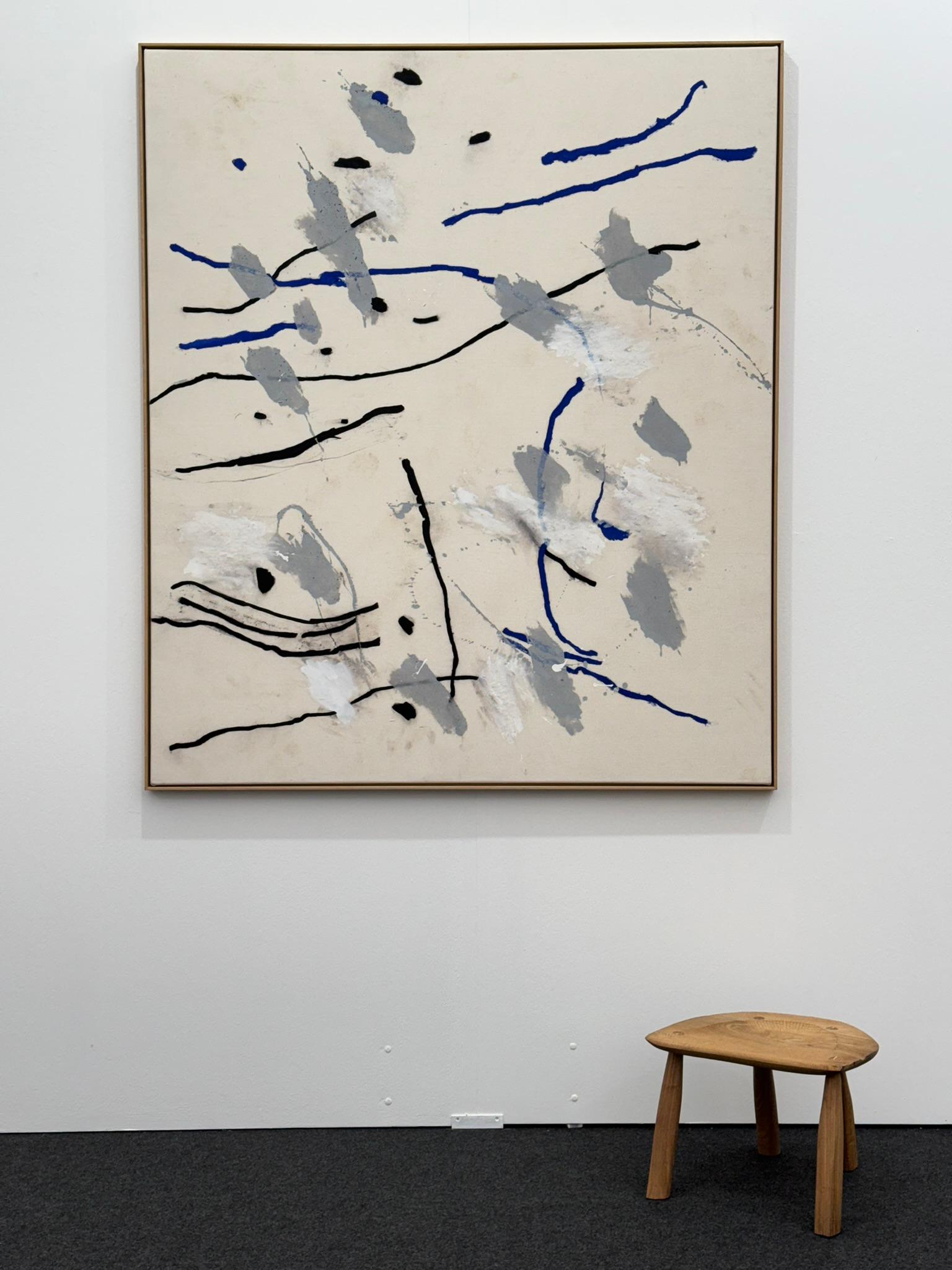 Abstract White and Blue Painting with Spontaneous Lines, 2024 - 'Ioh' For Sale 1