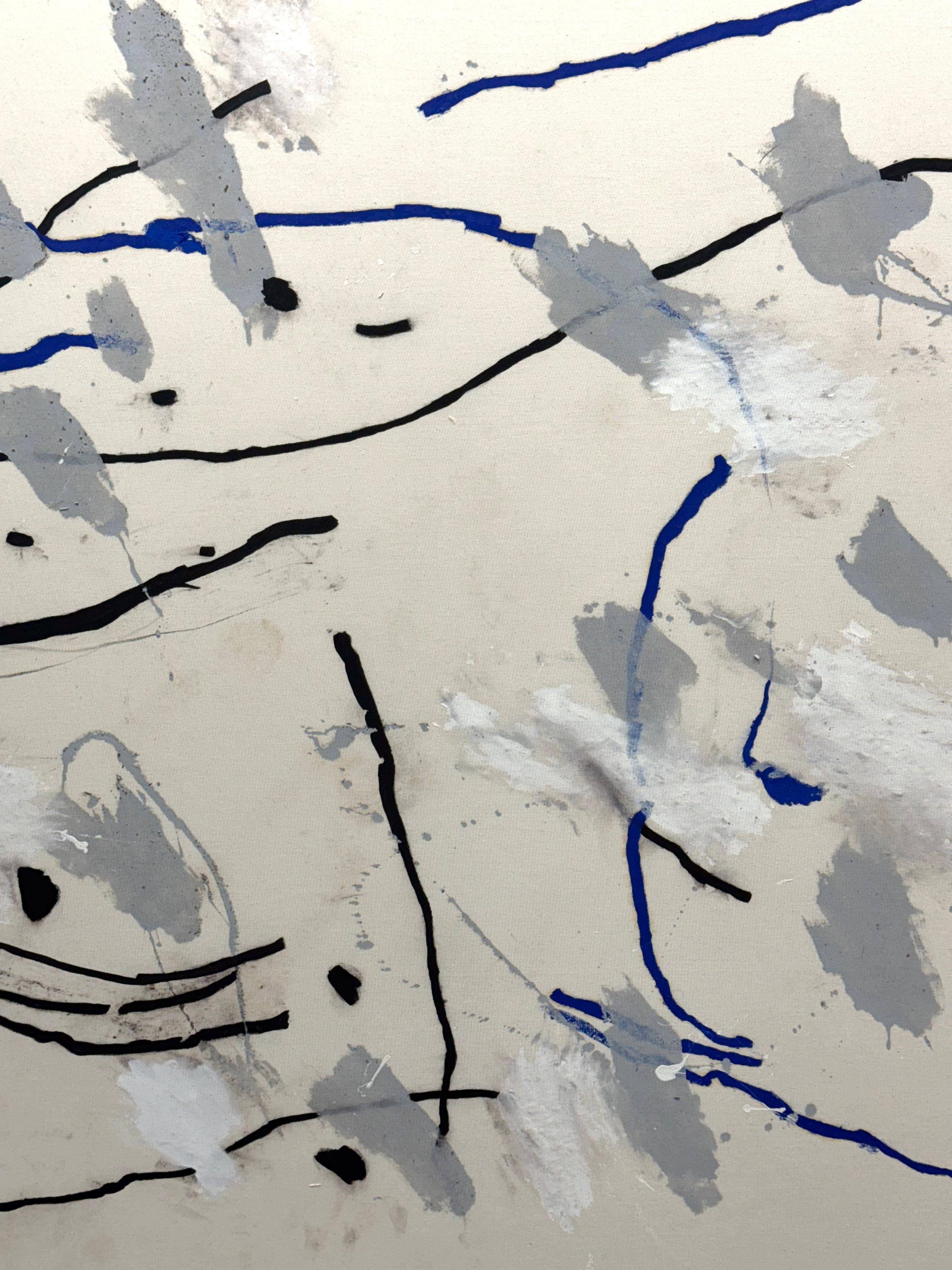 Abstract White and Blue Painting with Spontaneous Lines, 2024 - 'Ioh' For Sale 2