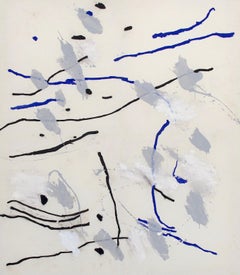 Abstract White Painting with Vibrant Blue and Black Marks, 2022 – 'Ioh'