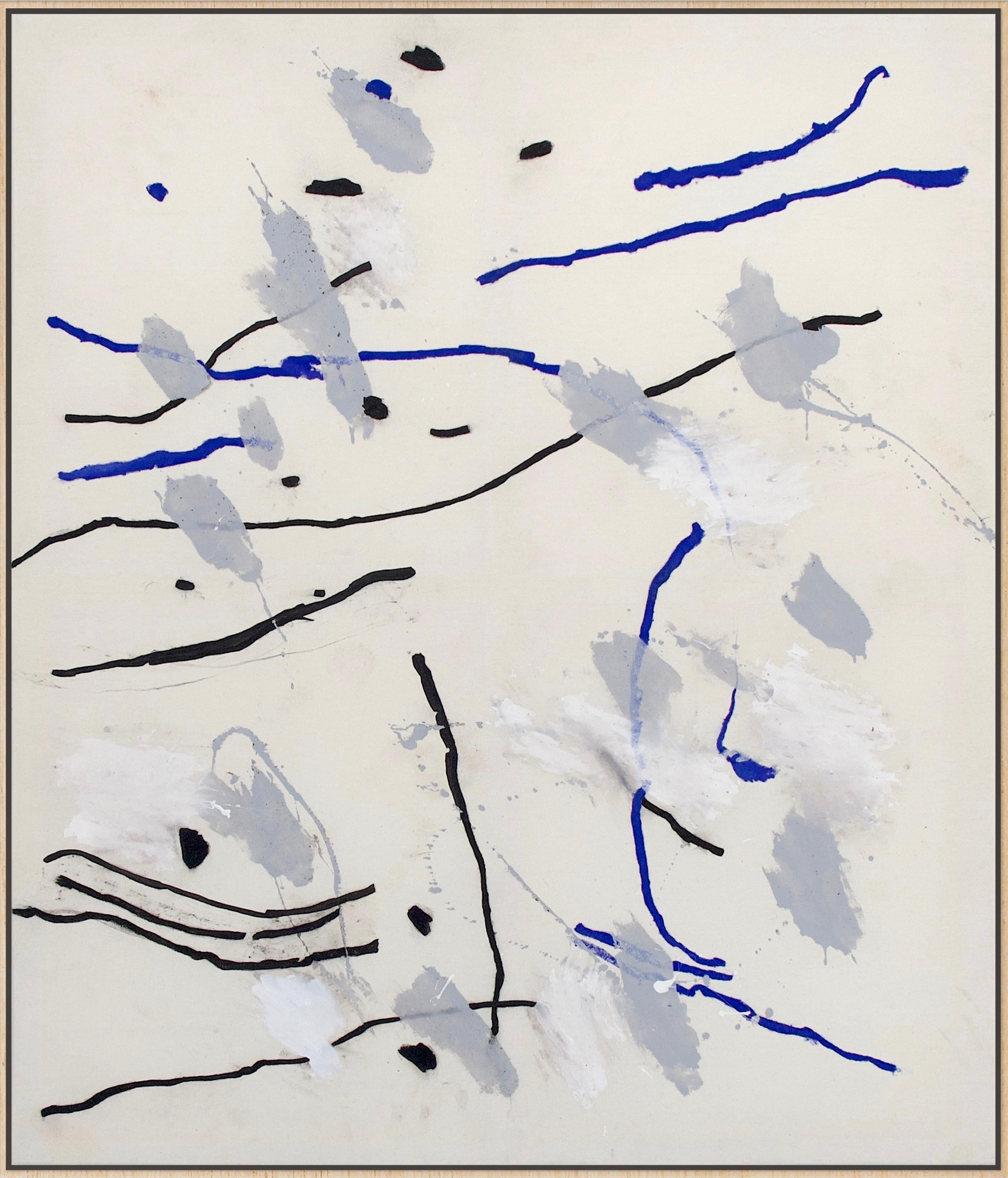 Abstract White Painting with Vibrant Blue and Black Marks, 2022 – 'Ioh'
