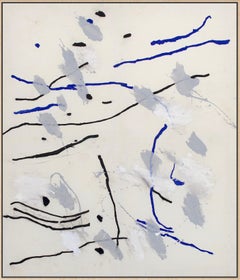 Abstract White Painting with Vibrant Blue and Black Marks, 2022 – 'Ioh'