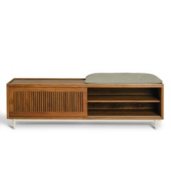 Moritz Cabinet Credenza Handmade Teak Sliding Doors Linen Cushion, In Stock