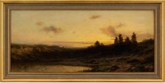 Moritz Eduard Lotze, Moorland Landscape With Pond, Antique Oil Painting 