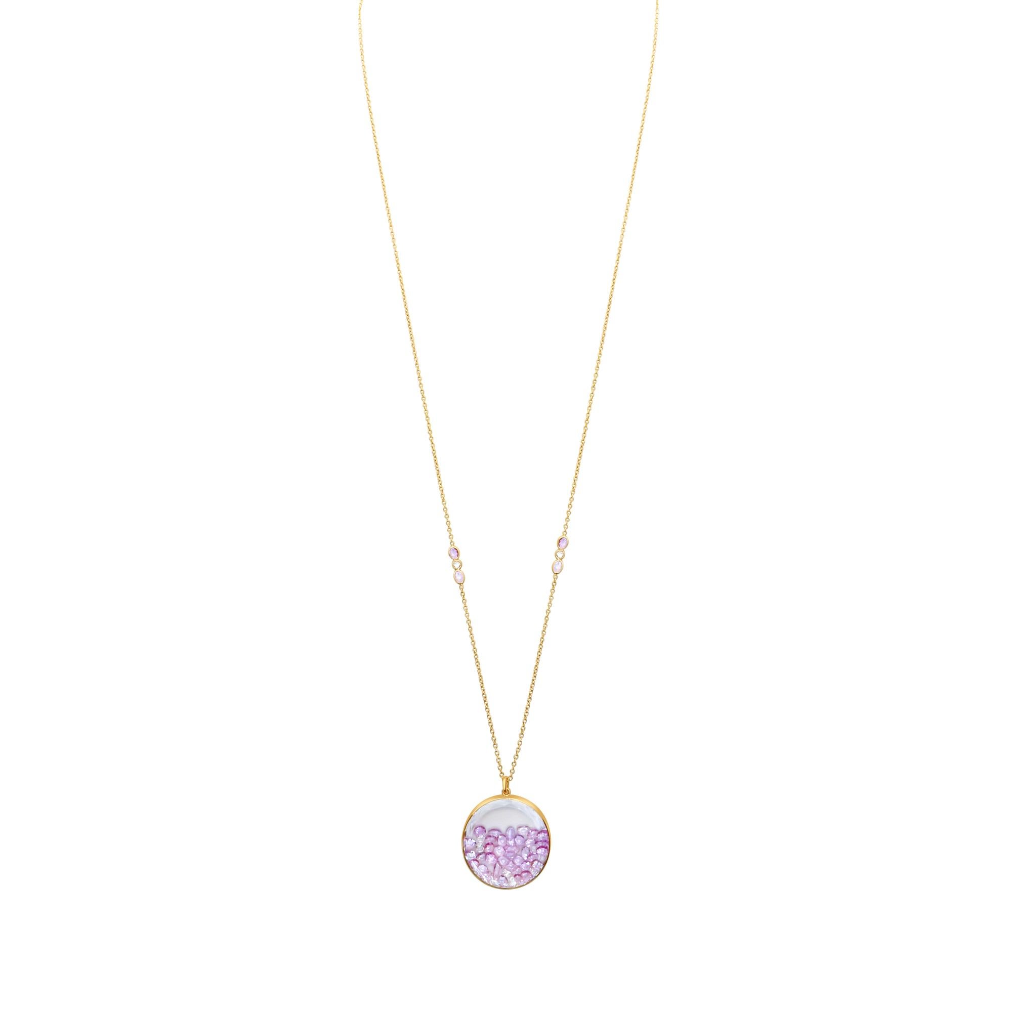 Moritz Glik Shaker-Halskette, 18 Karat Roségold Diamant Lavendel Weißer Saphir Shaker (Rosenschliff) im Angebot
