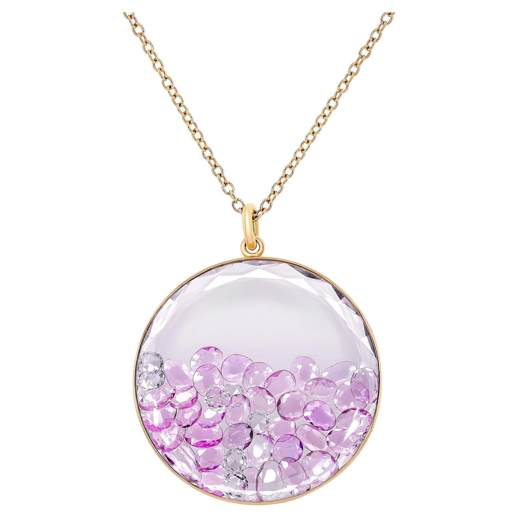 Moritz Glik Collar Agitador de Zafiro Blanco Lavanda con Diamantes en Oro Rosa de 18k