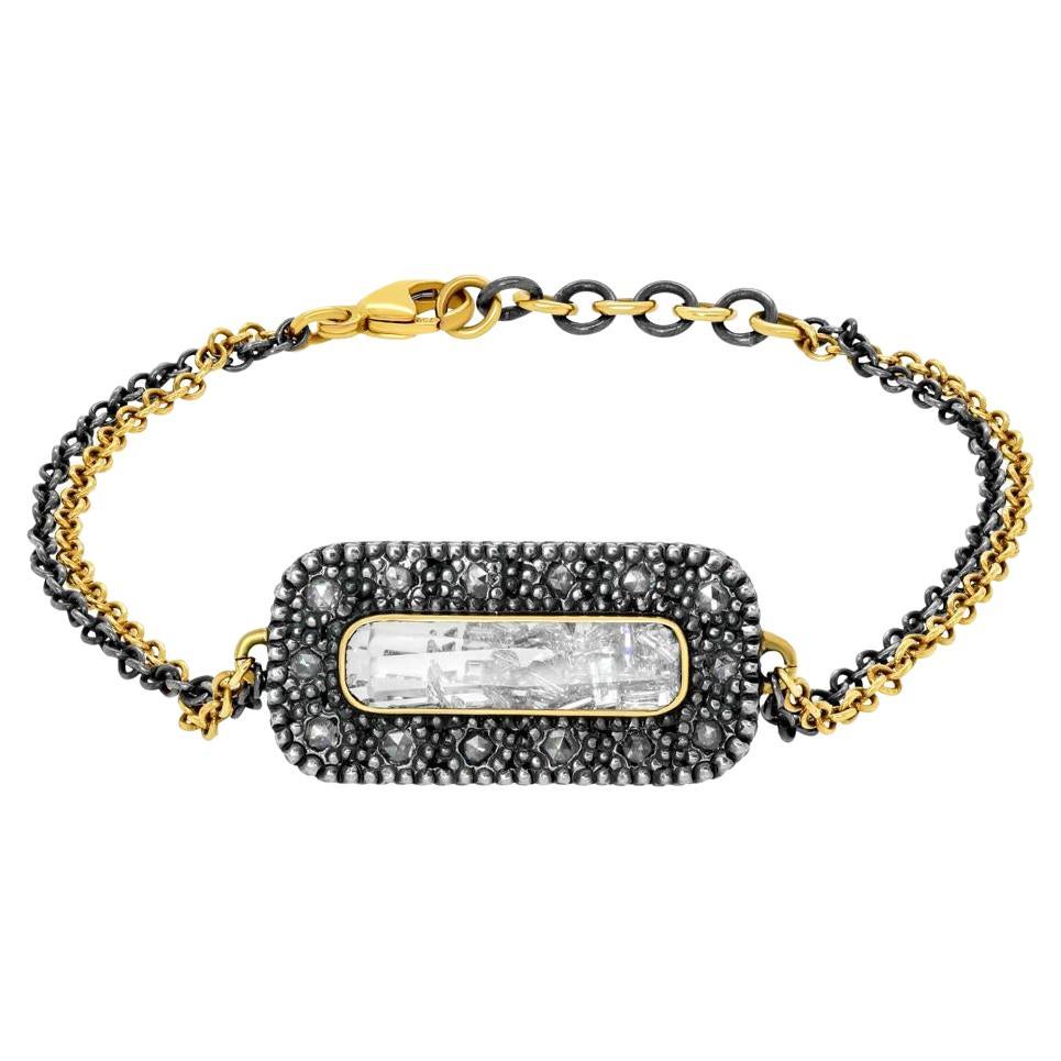 Moritz Glik 18k Yellow Gold Blackened Silver Diamond Rectangular Shaker Bracelet For Sale