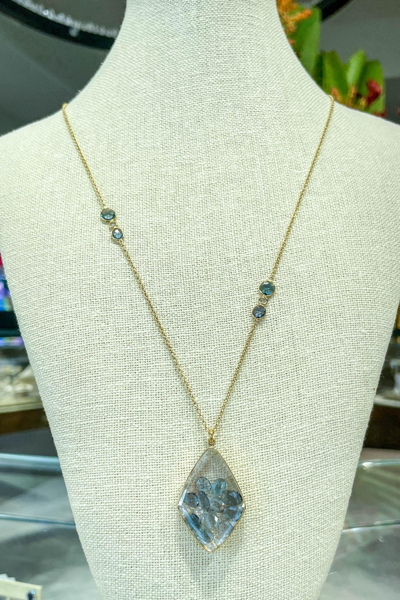 Women's or Men's Moritz Glik 18k Yellow Gold Diamond Blue Spinel Shaker Necklace For Sale