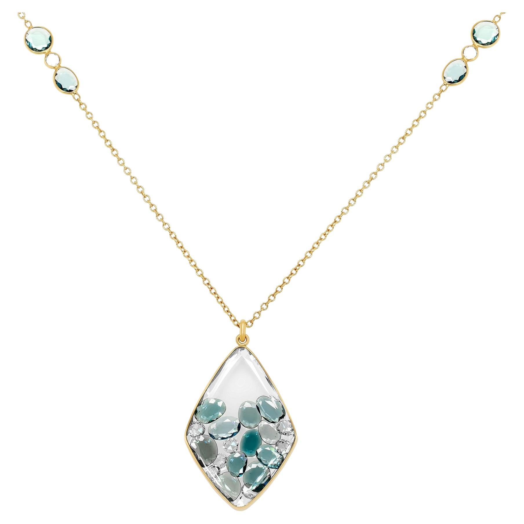 Moritz Glik 18k Yellow Gold Diamond Blue Spinel Shaker Necklace