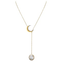 Moritz Glik 18k Yellow Gold Diamond Double Case Half Moon Shaker Necklace