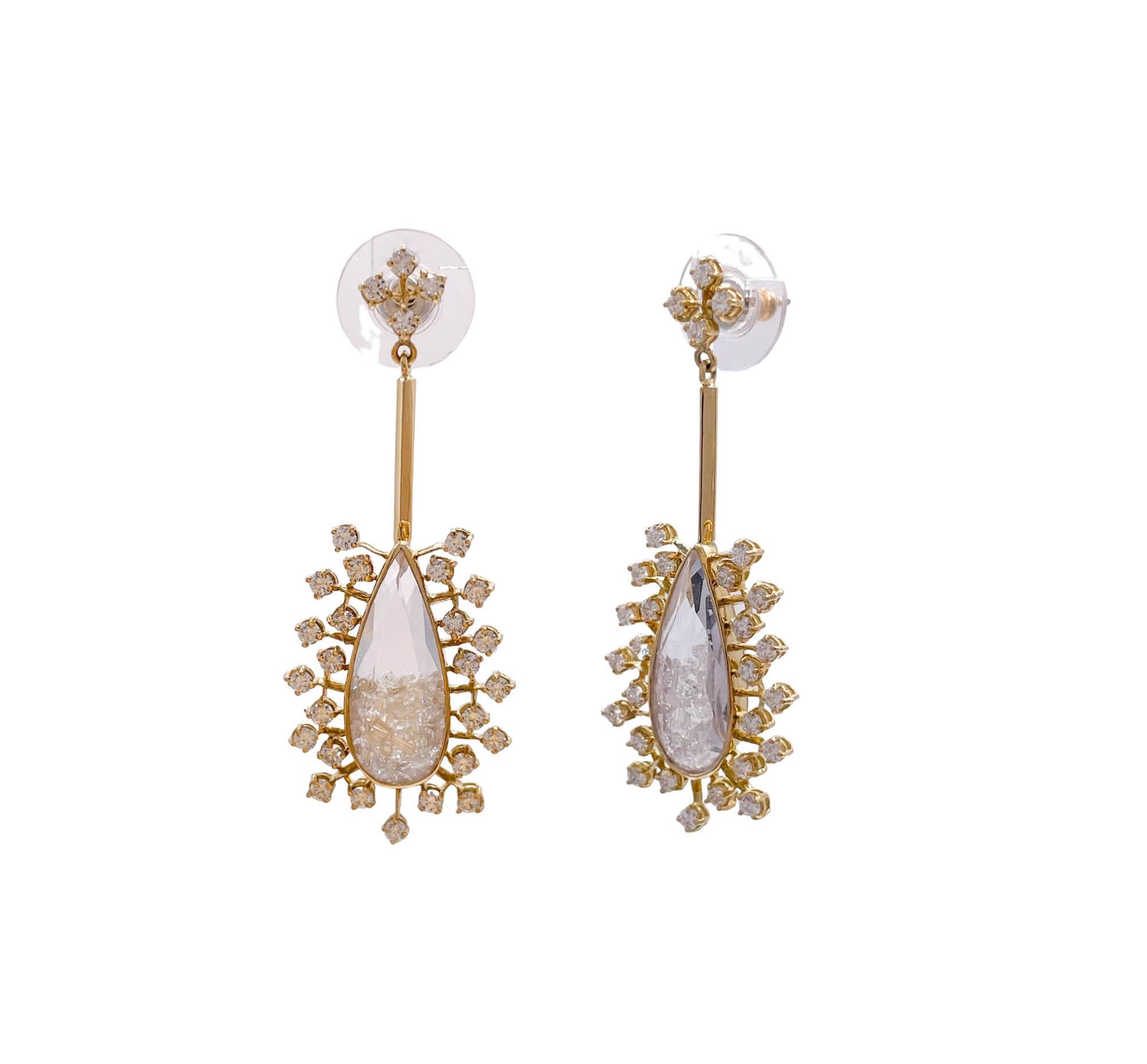 Moritz Glik 18k Yellow Gold Diamond Shaker Sapphire Case Dangle Drop Earrings For Sale 1