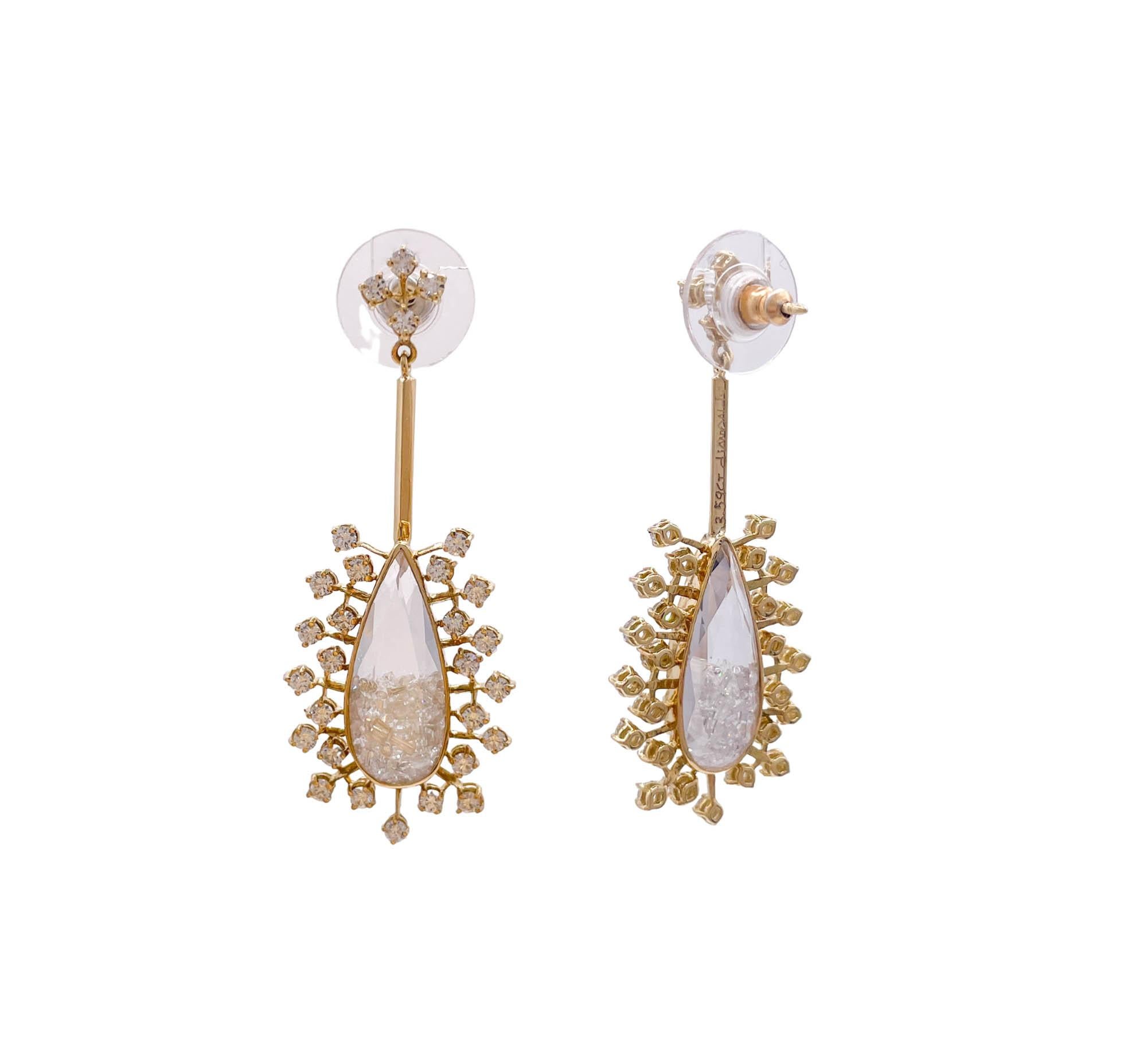 Moritz Glik 18k Yellow Gold Diamond Shaker Sapphire Case Dangle Drop Earrings For Sale 2