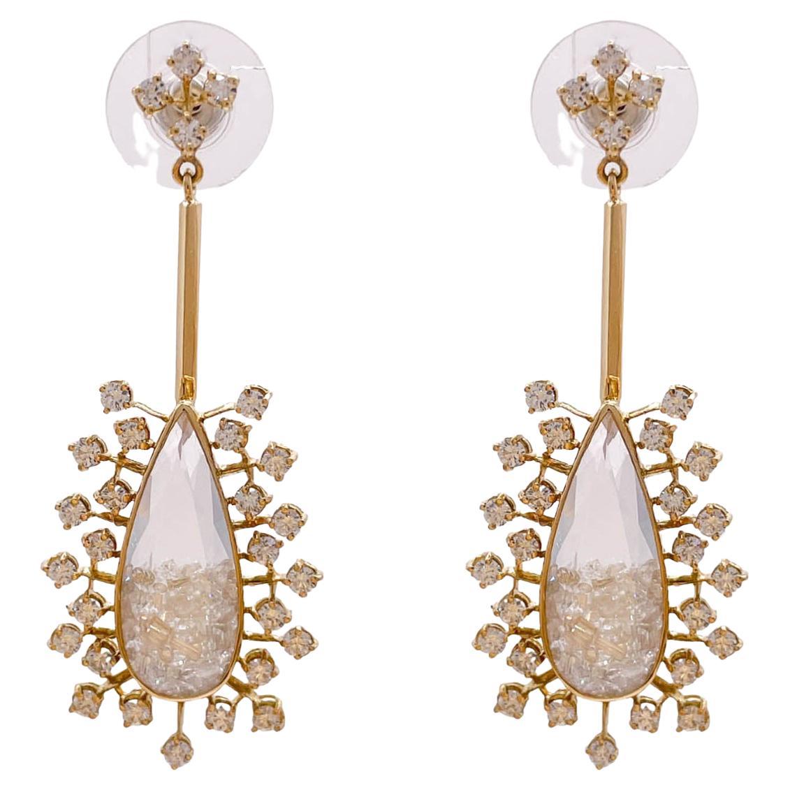 Boucles d'oreilles pendantes Moritz Glik en or jaune 18 carats avec étui en saphir et diamants
