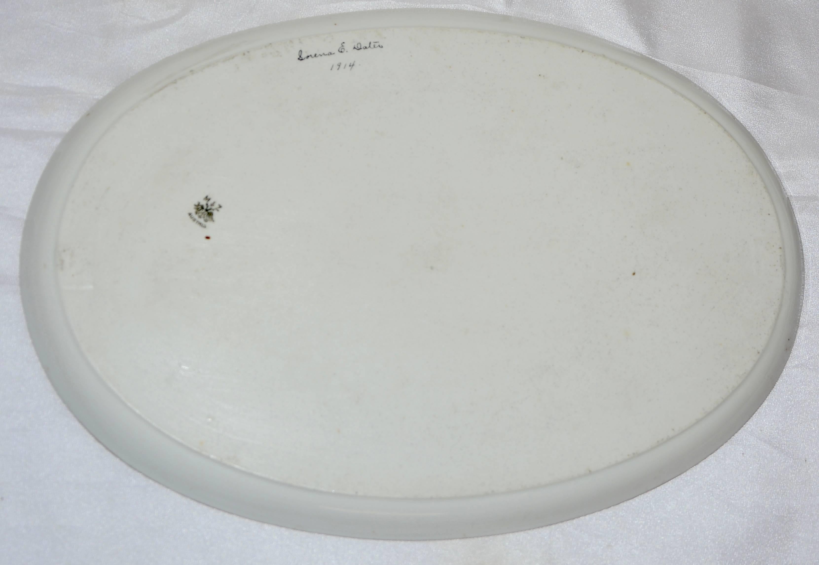 Art Deco Moritz Zdekauer Hand Painted Oval Porcelain Platter, 1914, Austria Artist Signed For Sale