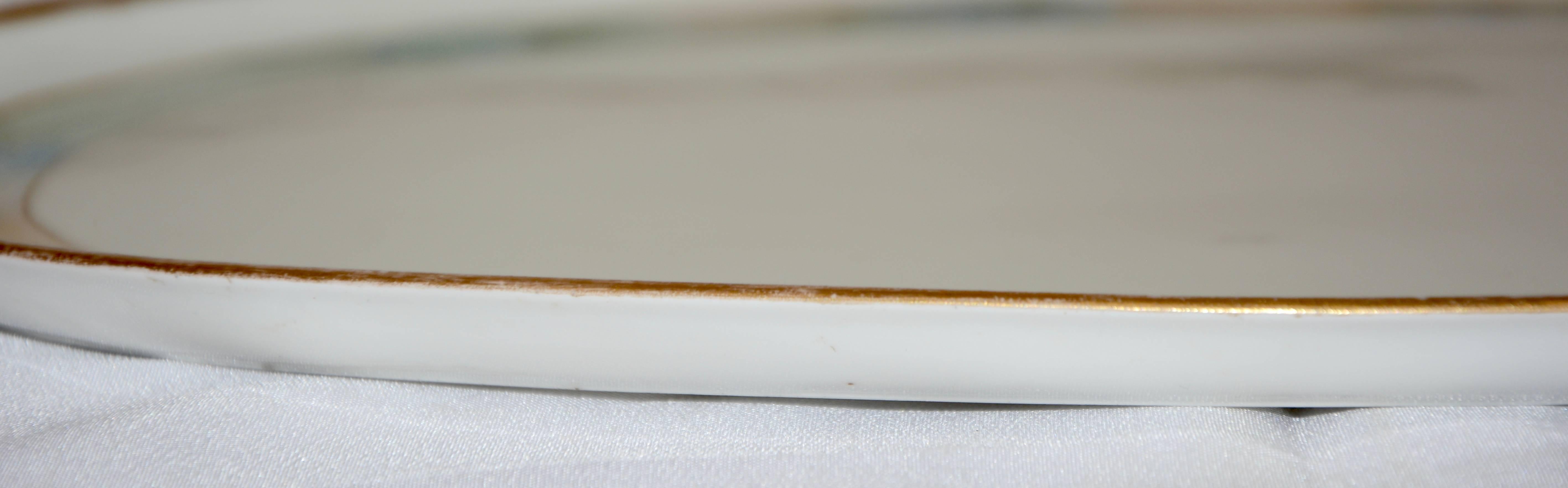 Glazed Moritz Zdekauer Hand-Painted Oval Porcelain Platter, 1914, Austria Artist Signed