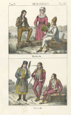 Morlachs by the Sea and Uskoks, Hand Colored Costume Lithograph, 1842