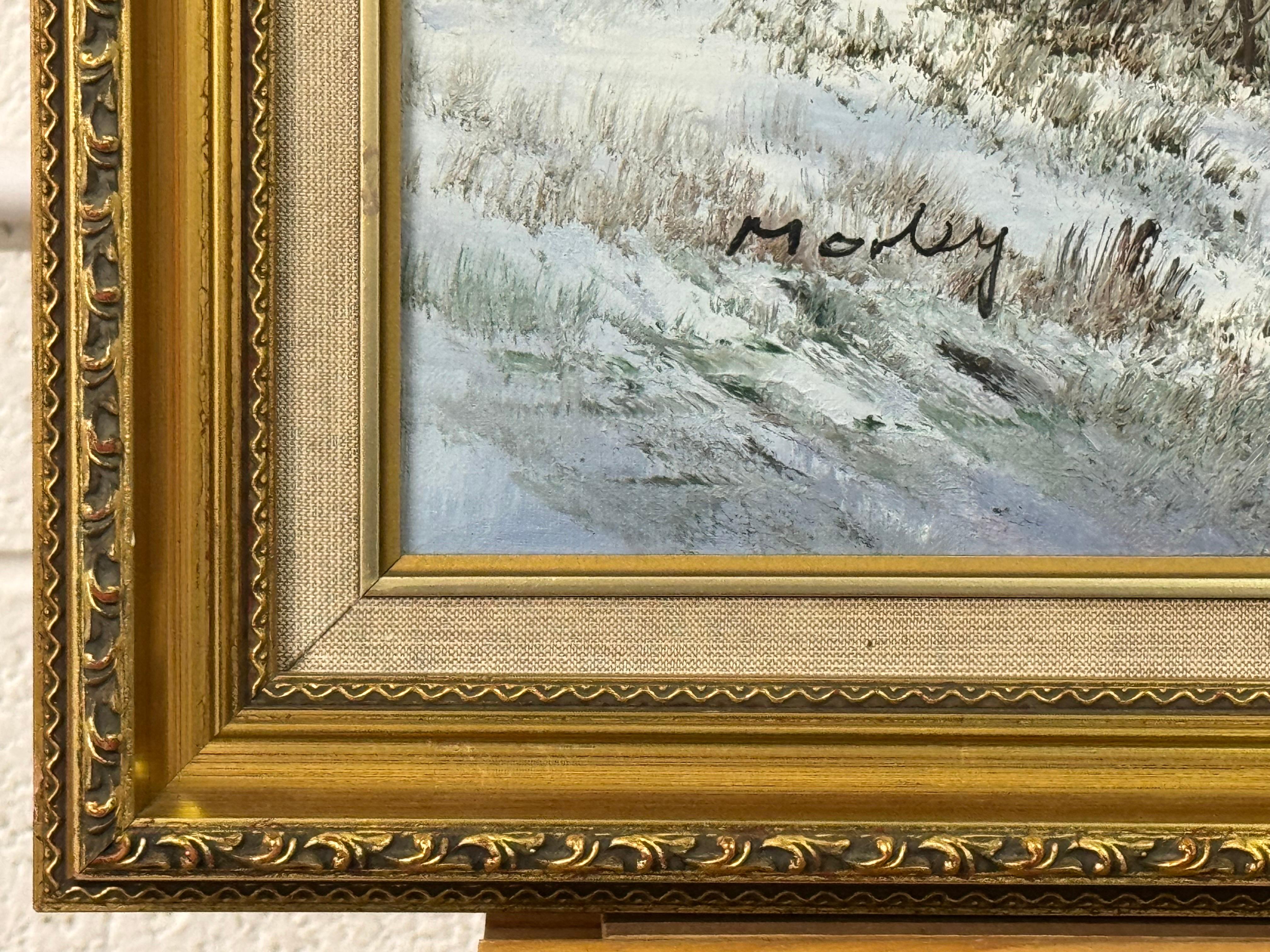 Winter Mountain Landscape Oil Painting - Vintage British Art in a Gold Frame For Sale 12