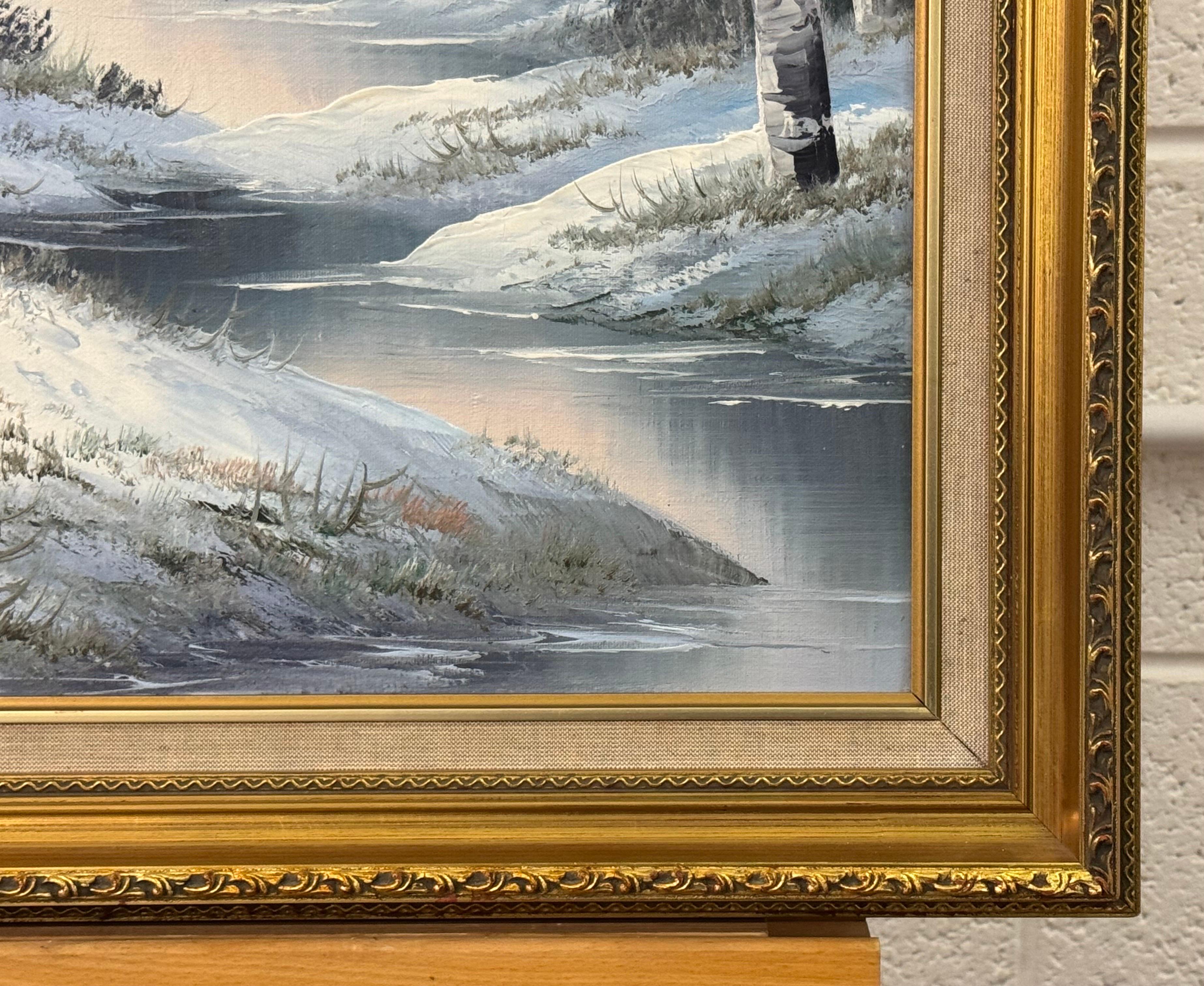 Winter Mountain Landscape Oil Painting - Vintage British Art in a Gold Frame For Sale 3