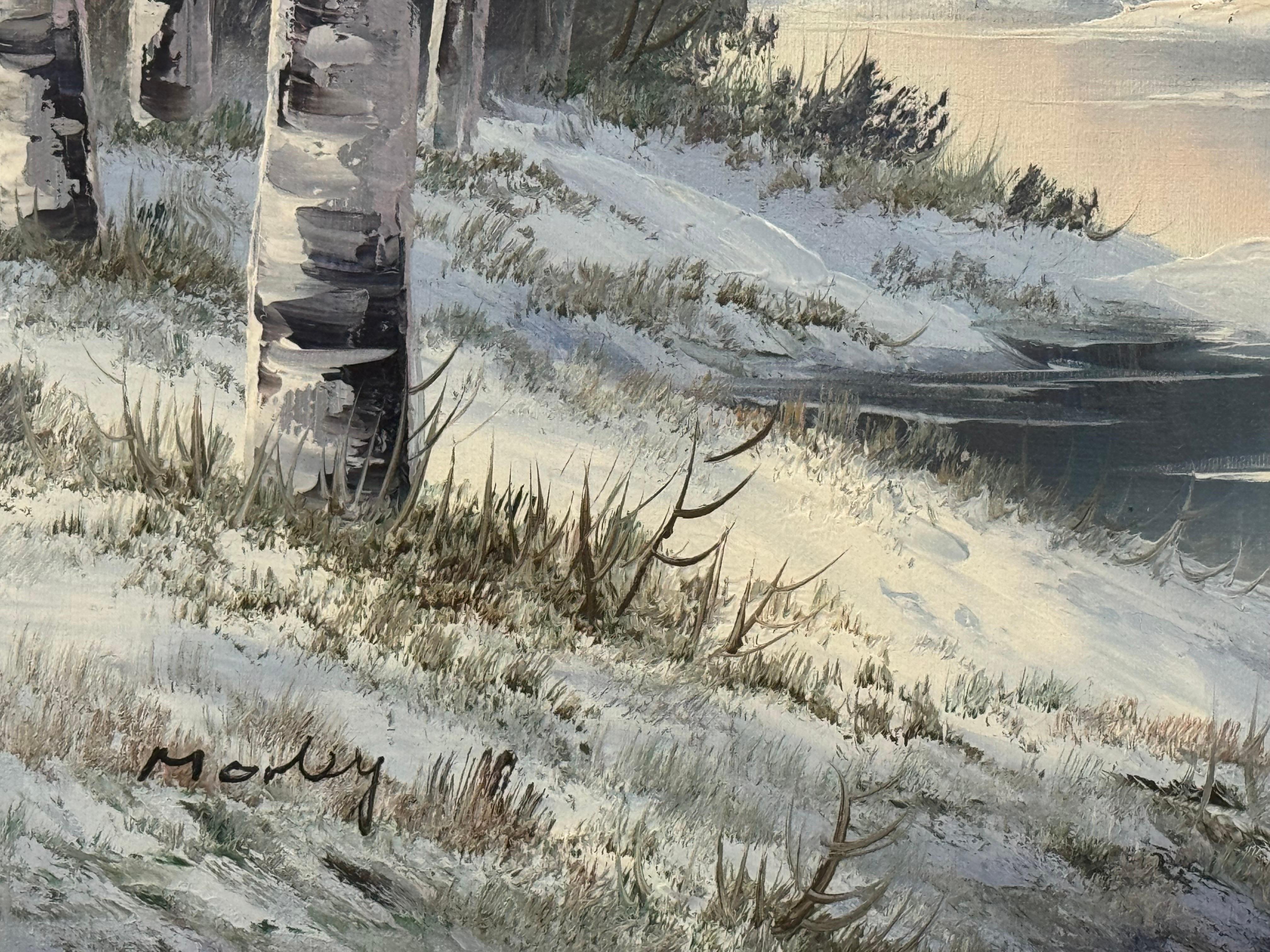 Winter Mountain Landscape Oil Painting - Vintage British Art in a Gold Frame For Sale 4