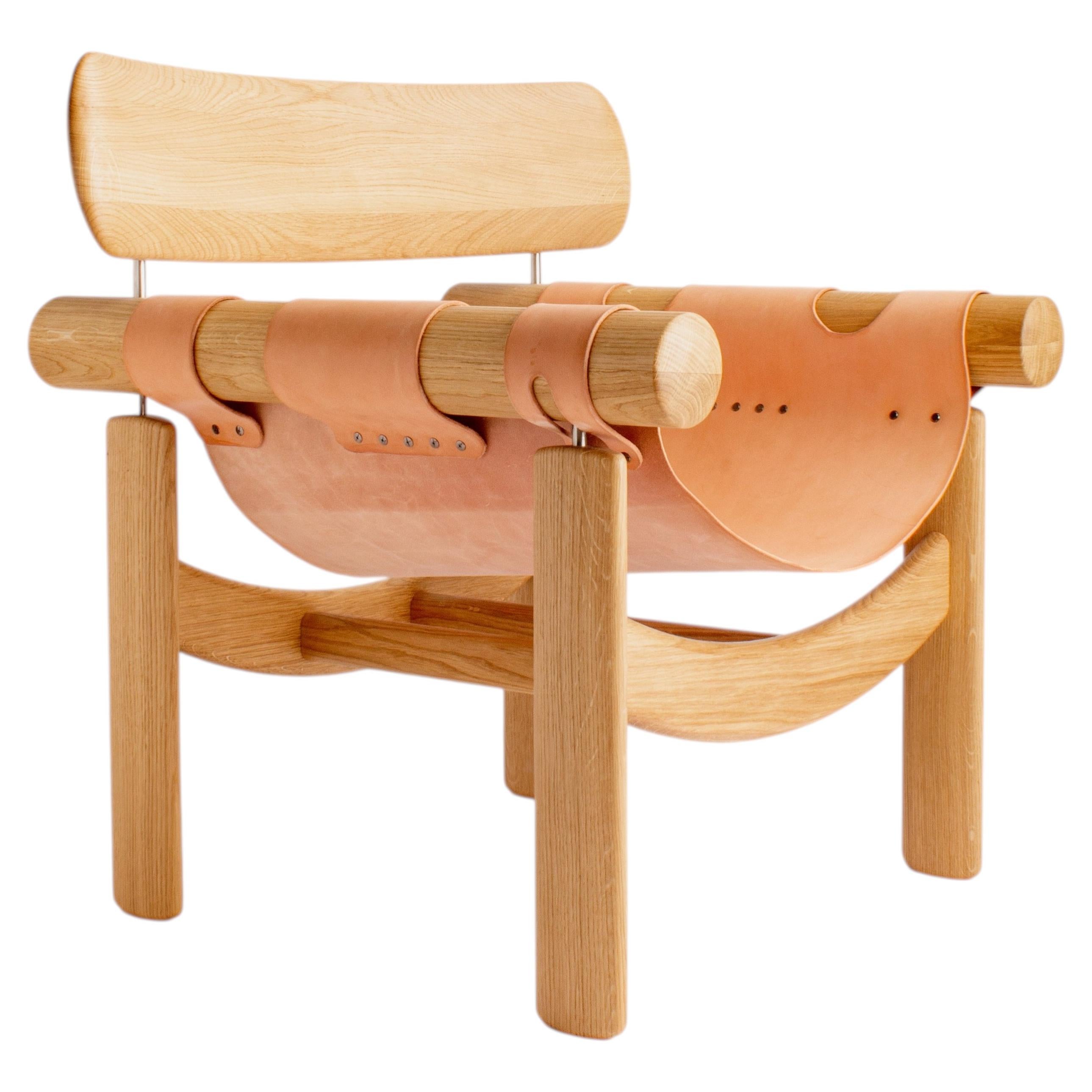 Morlock Armchair by Adriane Escarfullery: Modern Oak & Leather Design For Sale