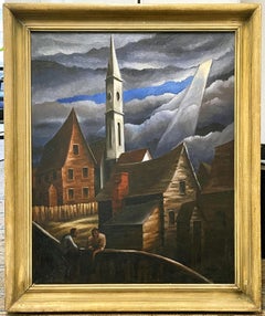 "Morning Chat, " Moody, Atmospheric Painting by Daniel Koerner, WPA Artist