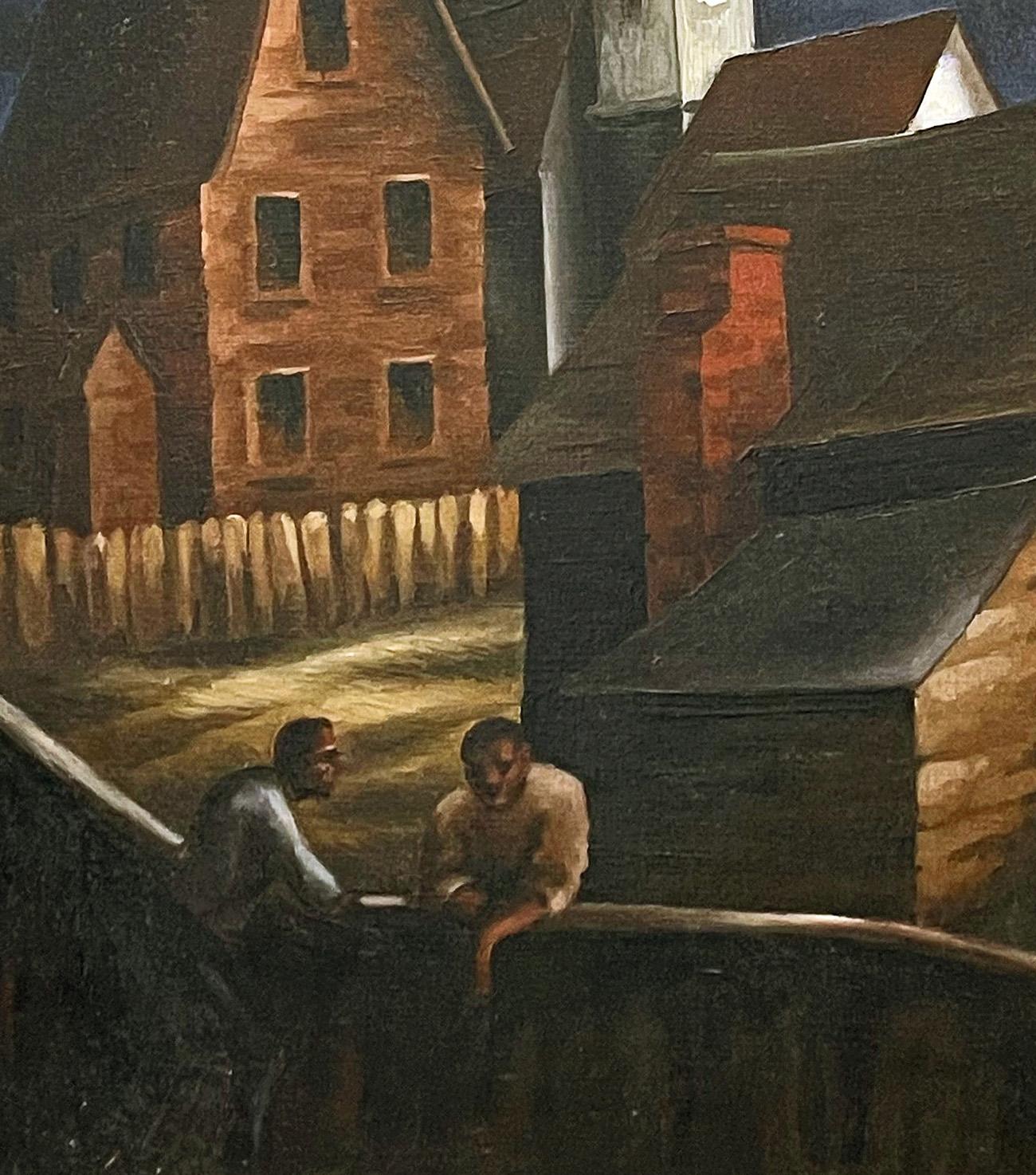 Américain « Morning Chat, », peinture atmosphérique de Daniel Koerner, artiste de la WPA en vente