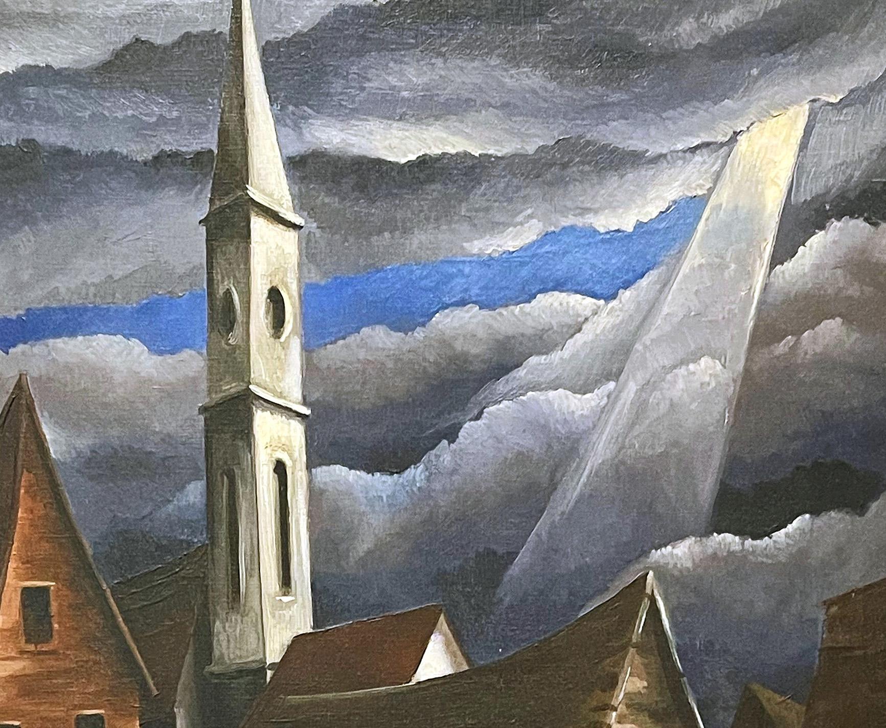 Milieu du XXe siècle « Morning Chat, », peinture atmosphérique de Daniel Koerner, artiste de la WPA en vente