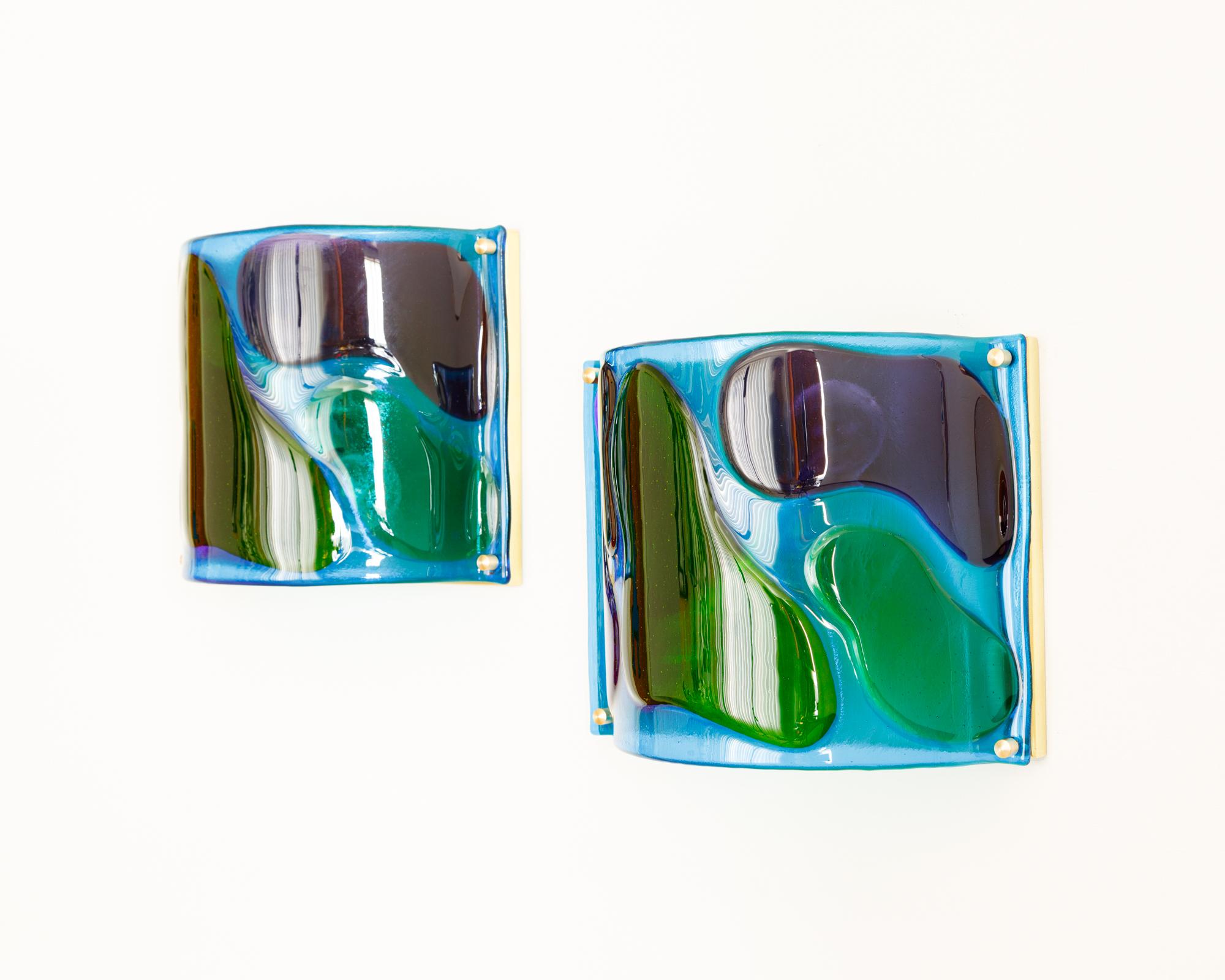 Modern Morning Dew, Pair of One of a Kind Glass Contemporary Sconces For Sale